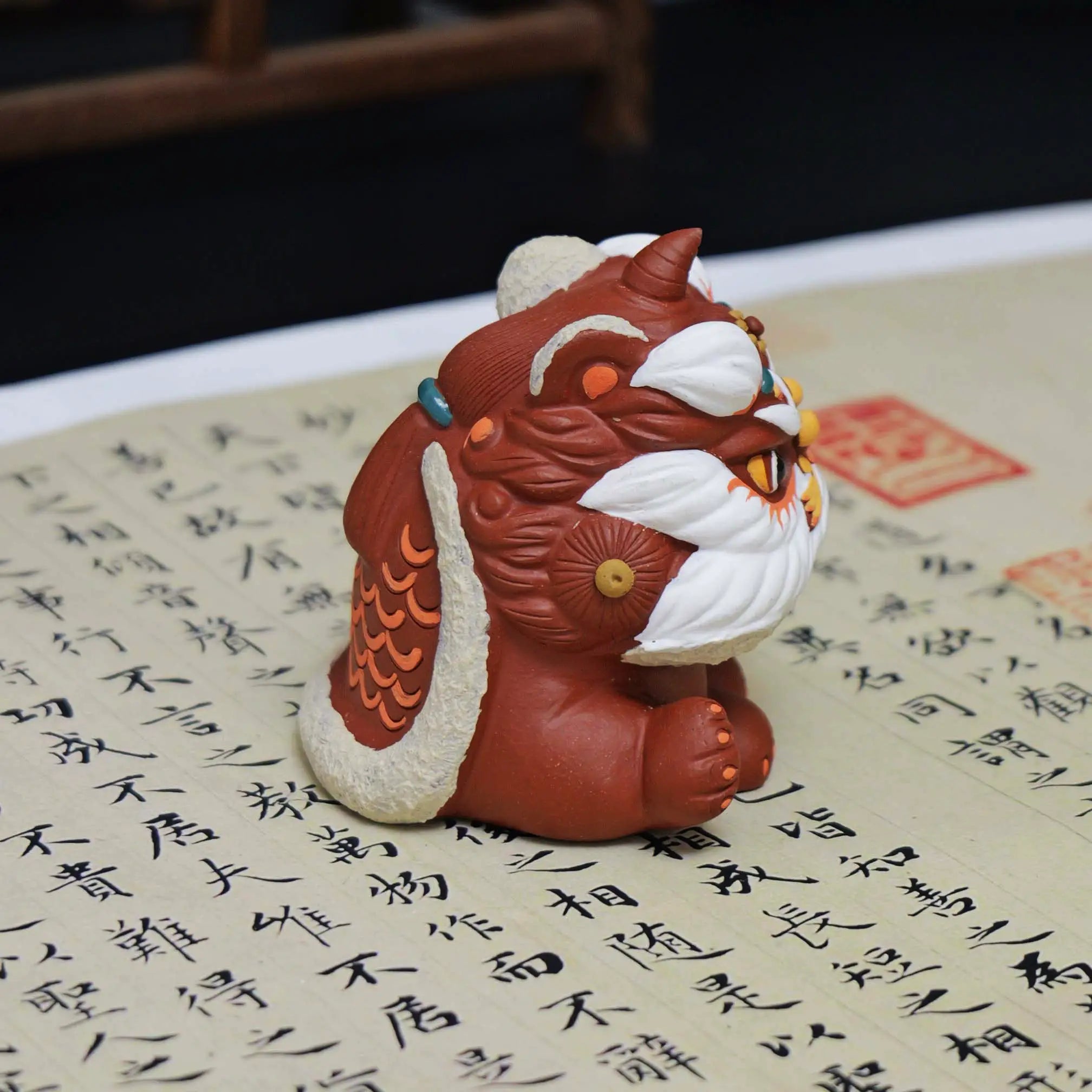 Yixing Zhu Ni Clay Handmade Sitting Guardian Lion Tea Pet