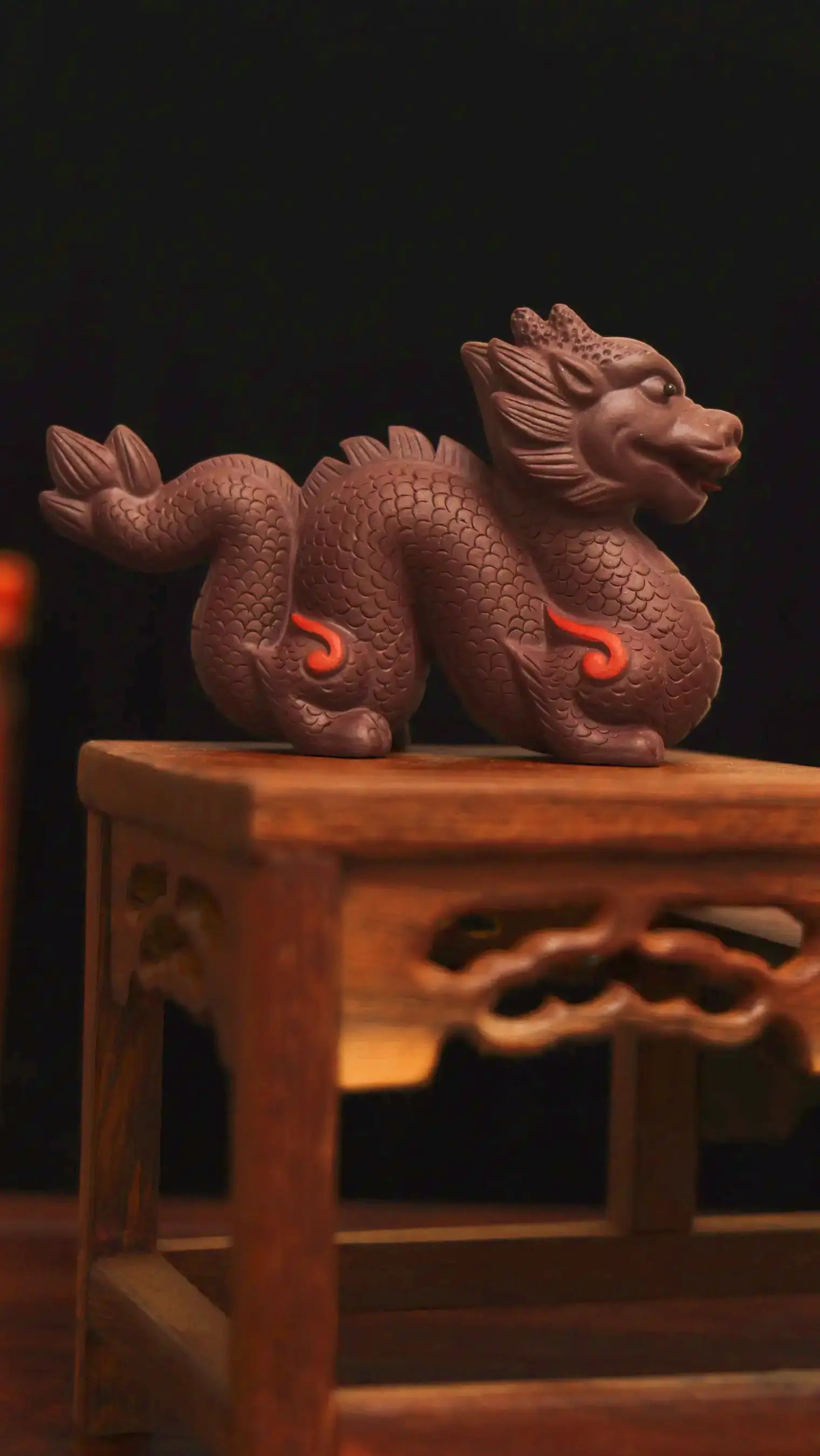 Yixing-Handmade-Coiled-Dragon-Tea-Pet (Flame-Pattern-Auspicious-Style)