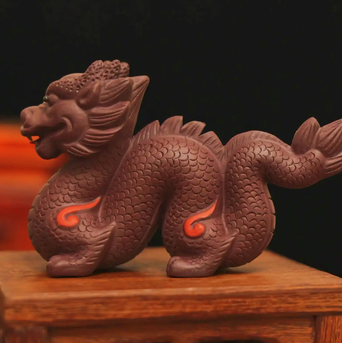Yixing-Handmade-Coiled-Dragon-Tea-Pet (Flame-Pattern-Auspicious-Style)