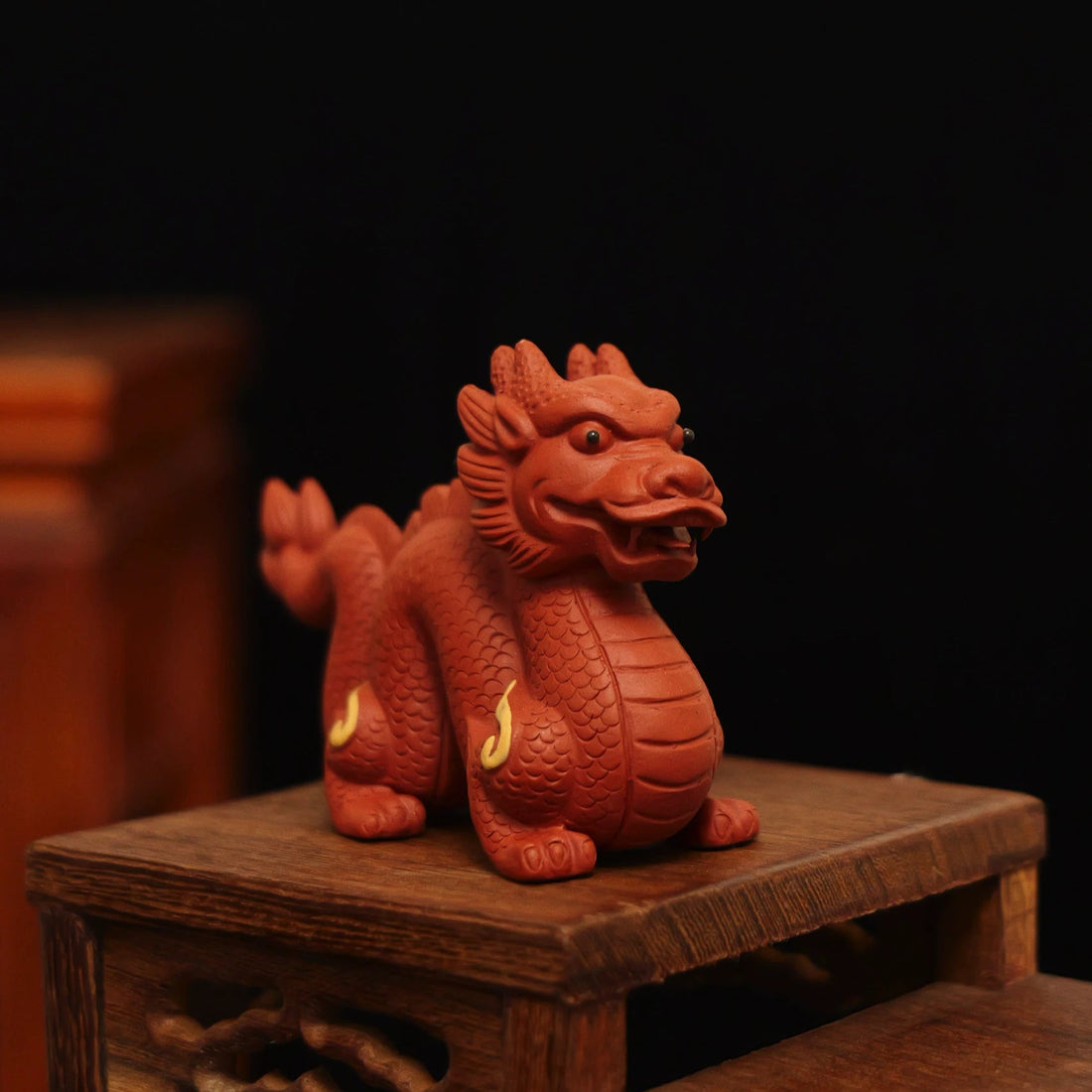 Yixing-Handmade-Coiled-Dragon-Tea-Pet (Flame-Pattern-Auspicious-Style)