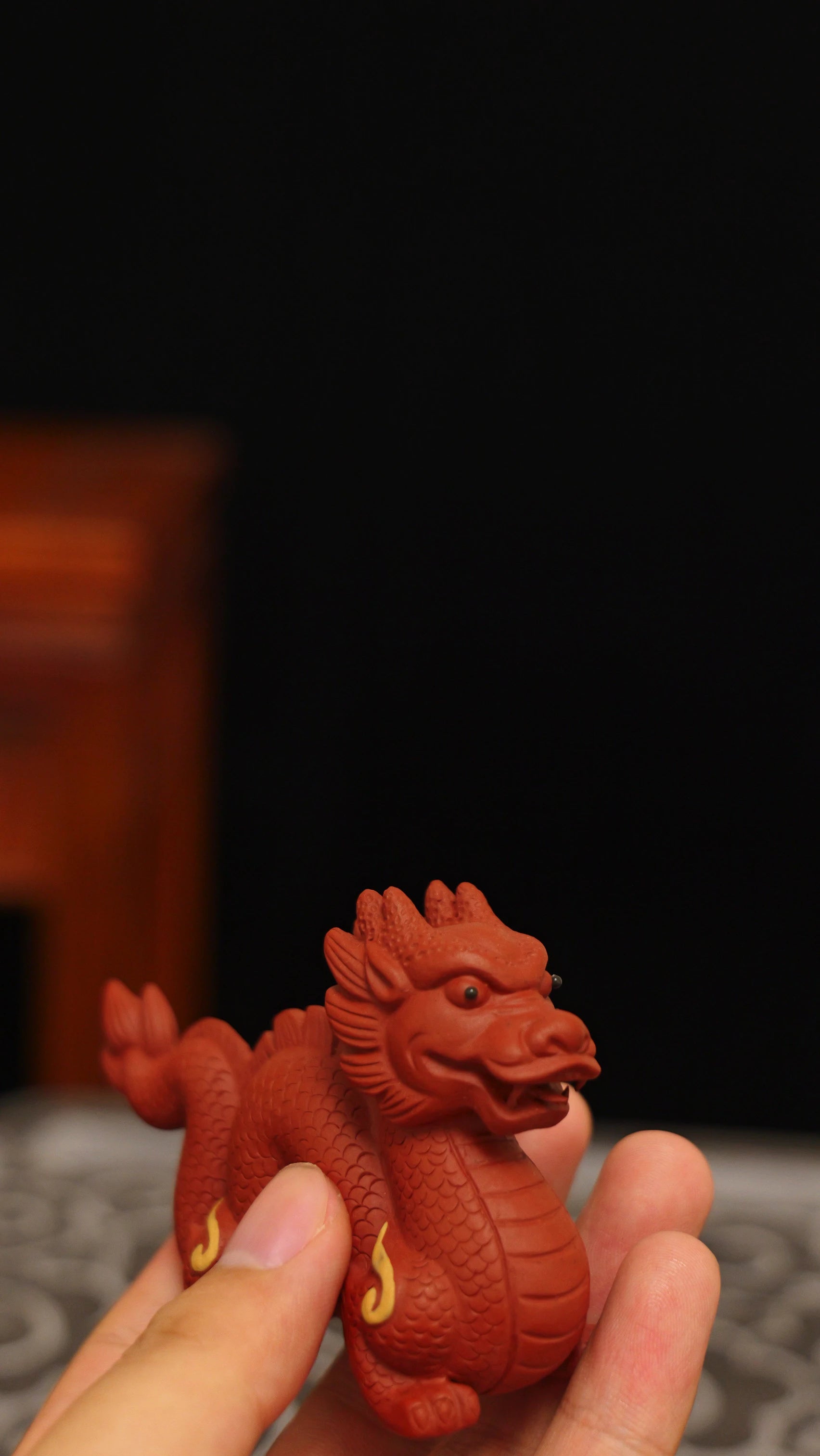 Yixing-Handmade-Coiled-Dragon-Tea-Pet (Flame-Pattern-Auspicious-Style)