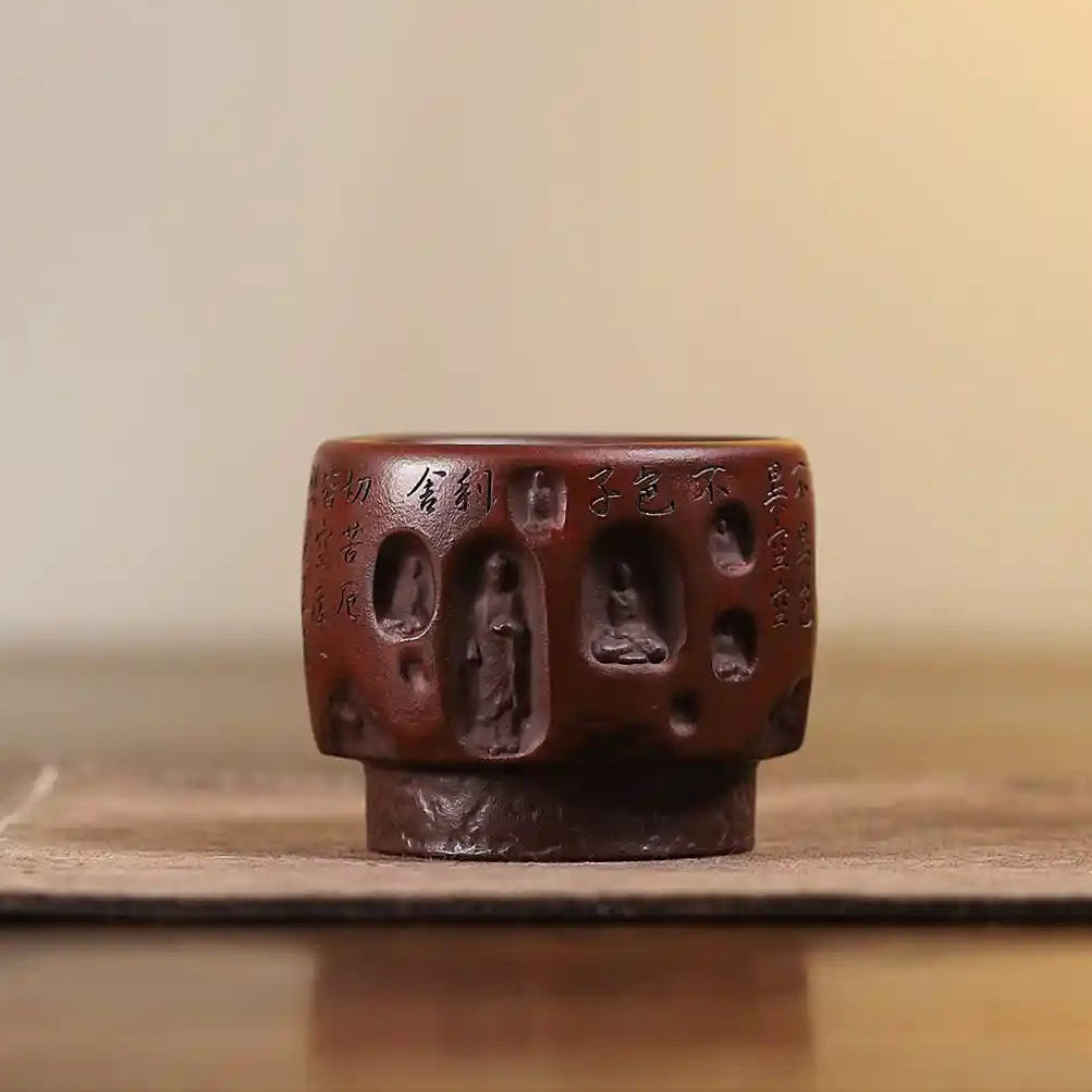 Yixing Zisha Hand-Carved Buddha Grotto Heart Sutra Cup