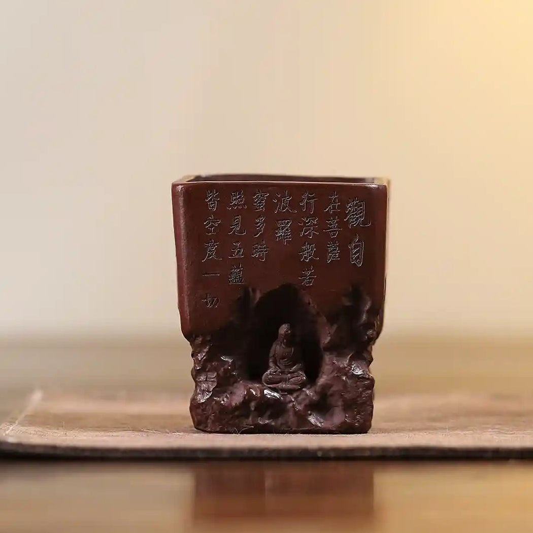 Yixing Zisha Hand-Carved Buddha Grotto Heart Sutra Cup