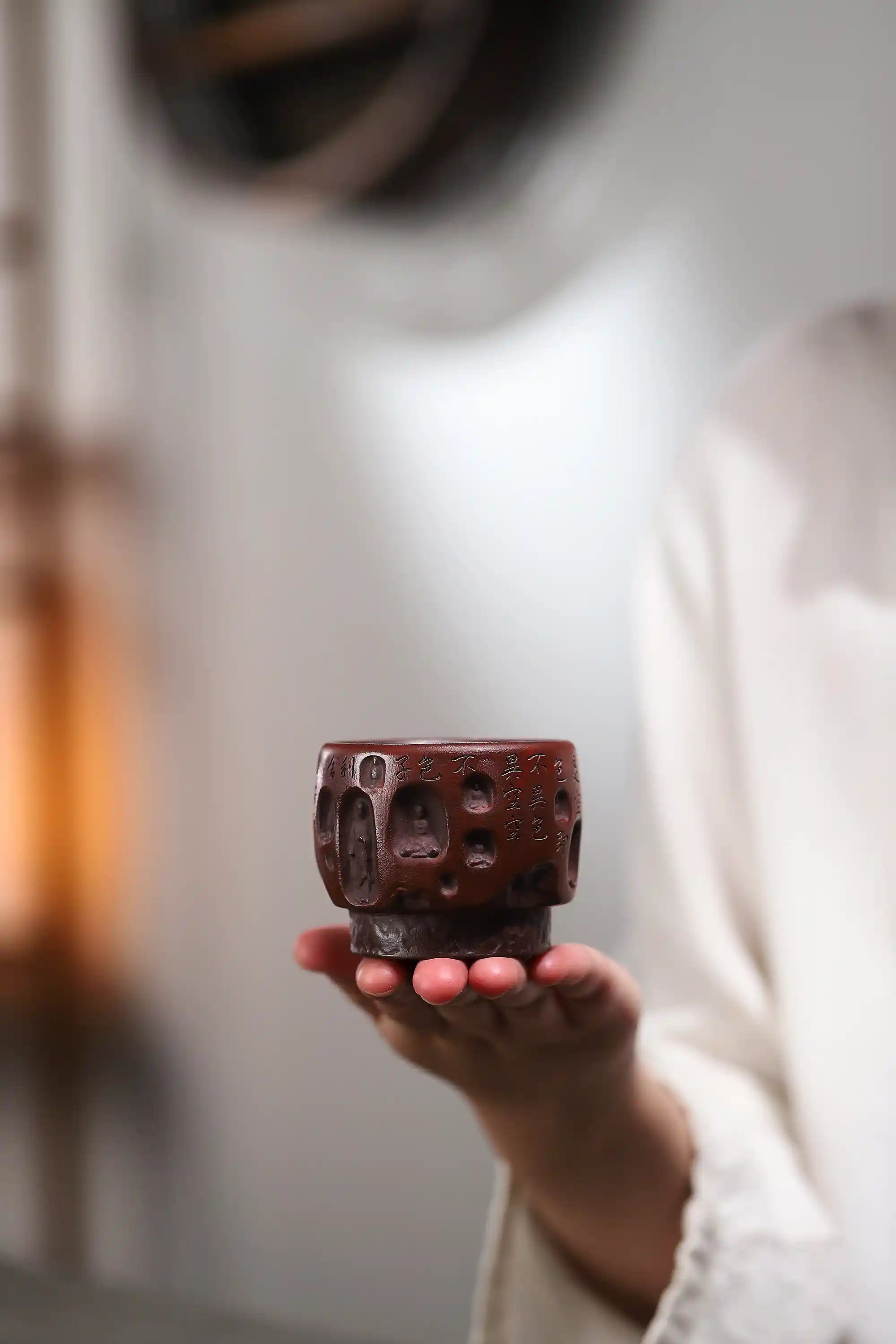Yixing Zisha Hand-Carved Buddha Grotto Heart Sutra Cup