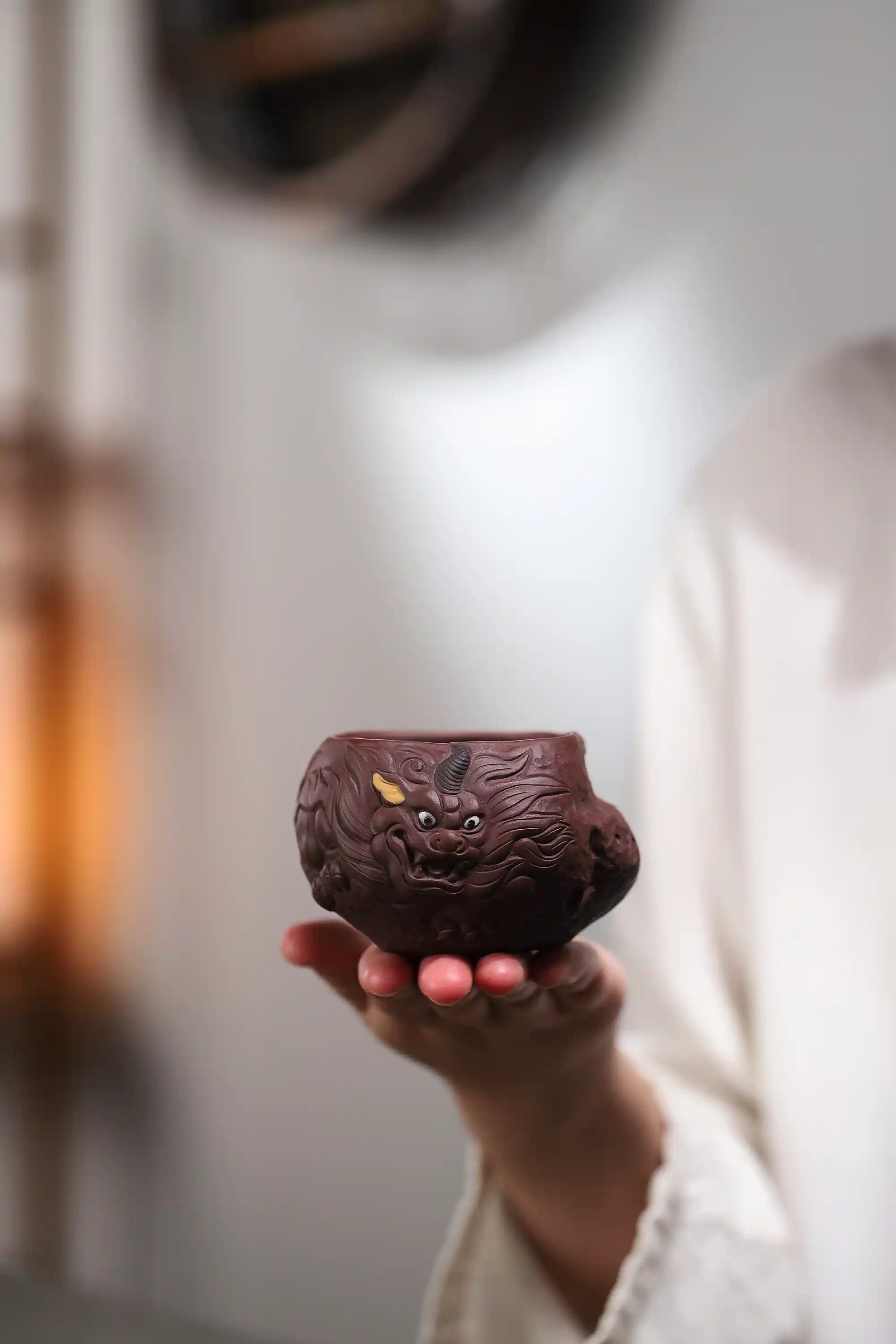 Yixing Zisha Hand-Carved Mythical Beast Cup
