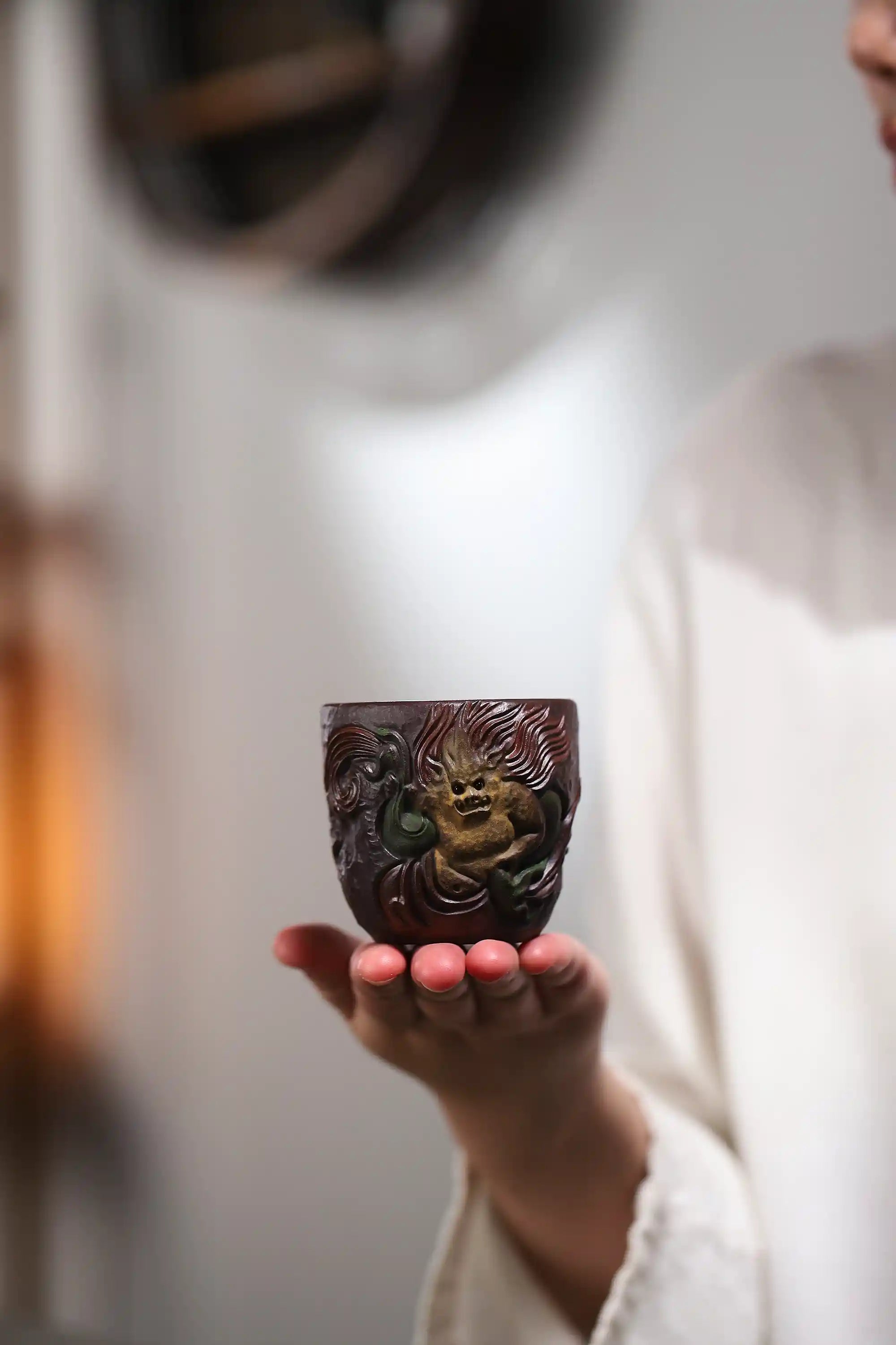 Yixing Zisha Hand-Carved Wind Deity Cup