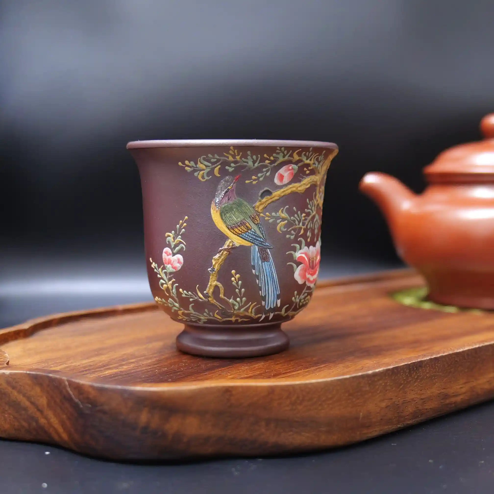 Yixing Zisha Hand-Painted Flower-and-Bird Master Teacup