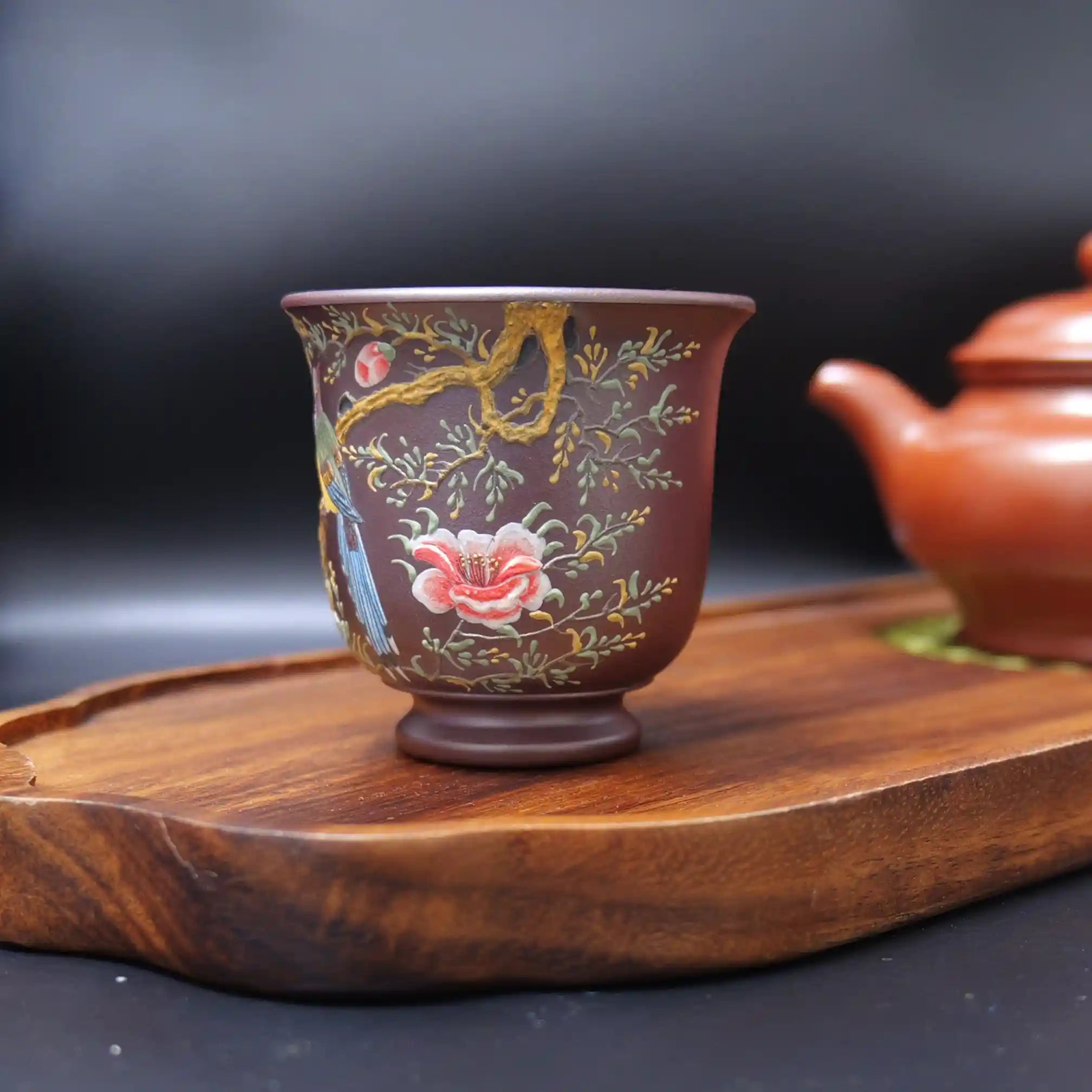 Yixing Zisha Hand-Painted Flower-and-Bird Master Teacup