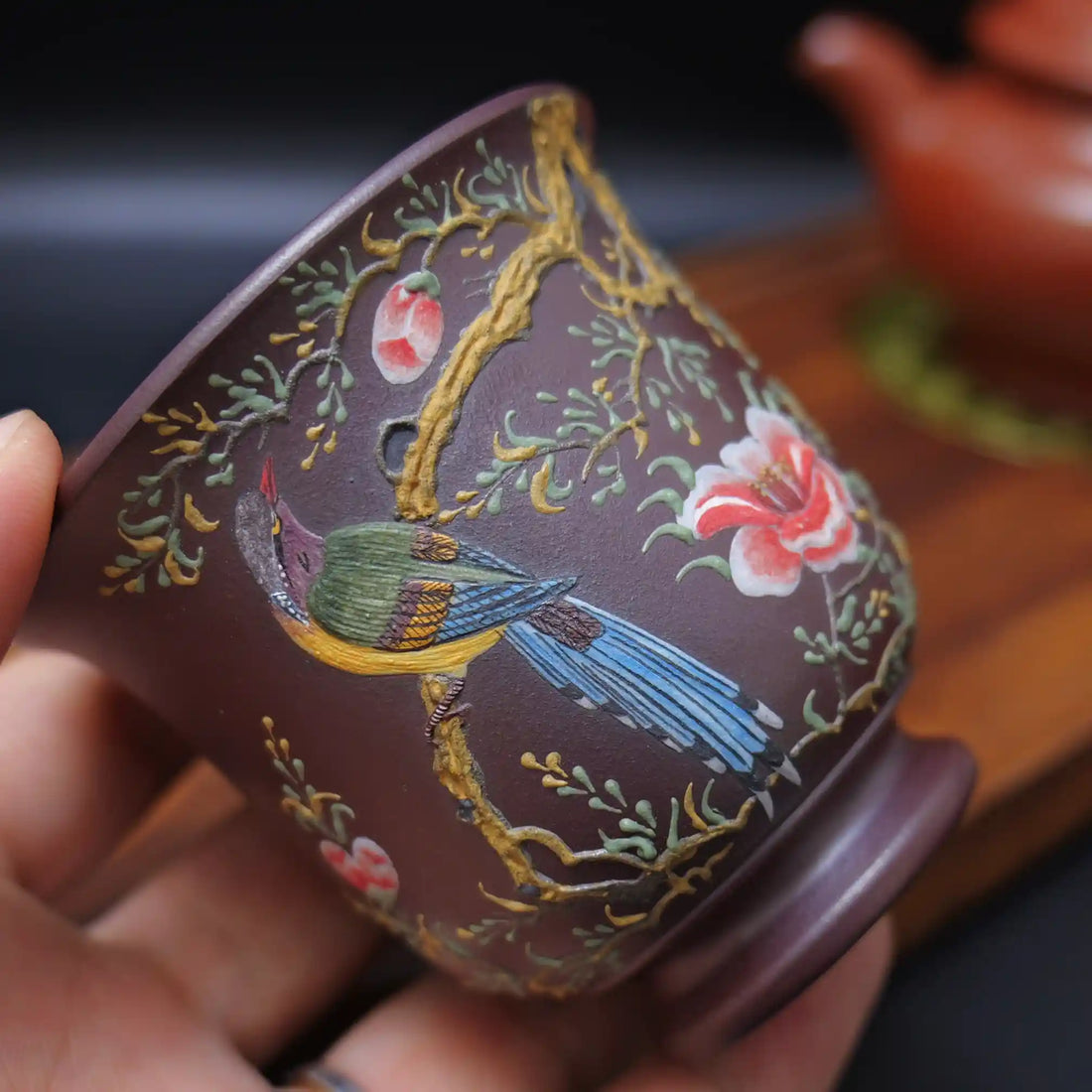 Yixing Zisha Hand-Painted Flower-and-Bird Master Teacup