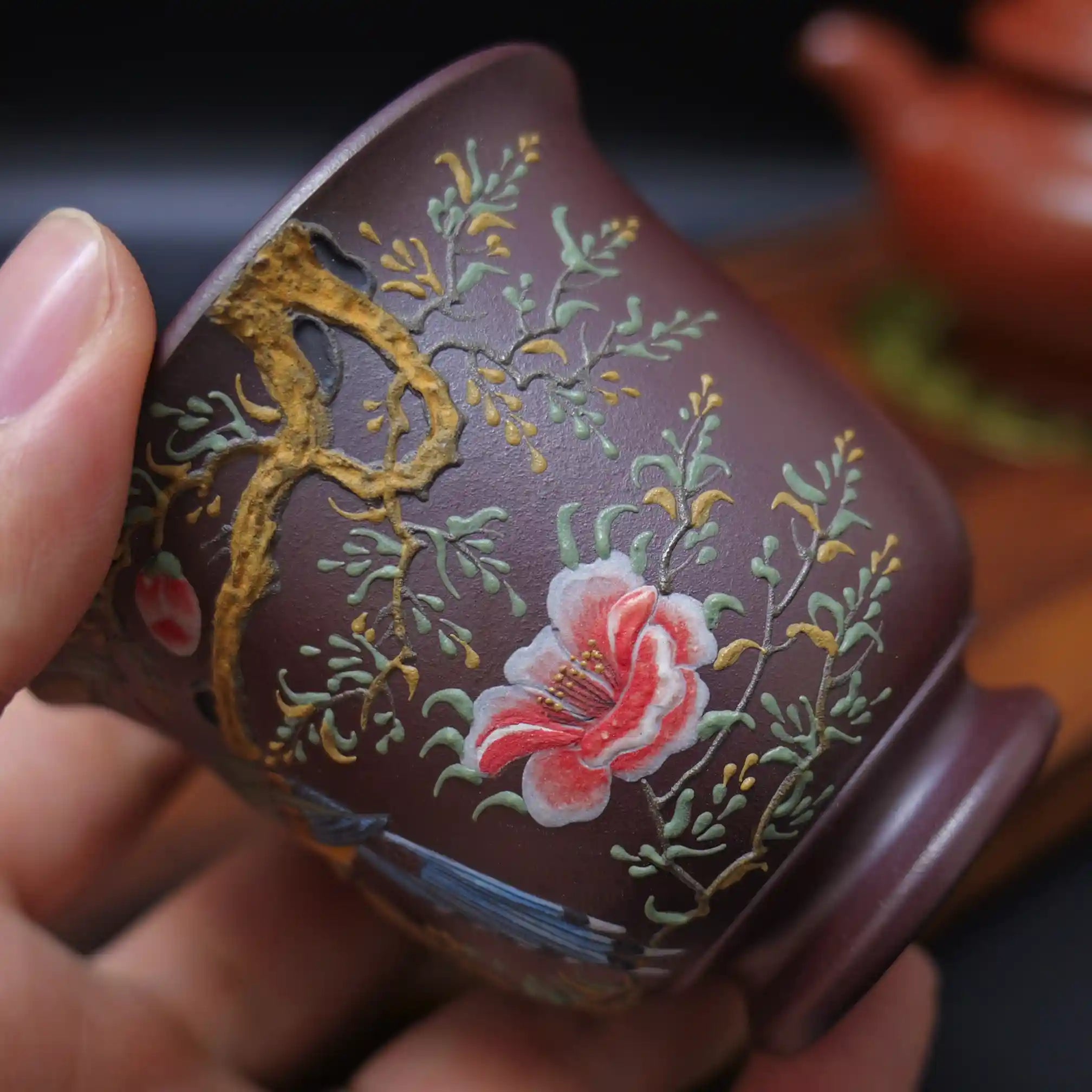 Yixing Zisha Hand-Painted Flower-and-Bird Master Teacup