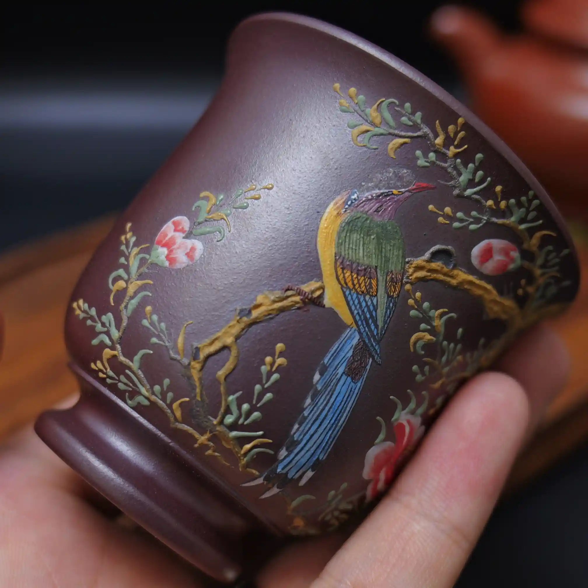 Yixing Zisha Hand-Painted Flower-and-Bird Master Teacup