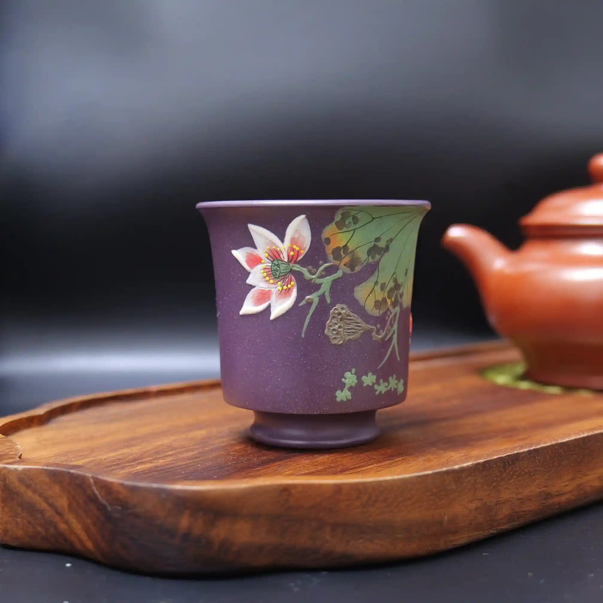 Yixing Zisha Hand-Painted Lotus & Goldfish Master Teacup