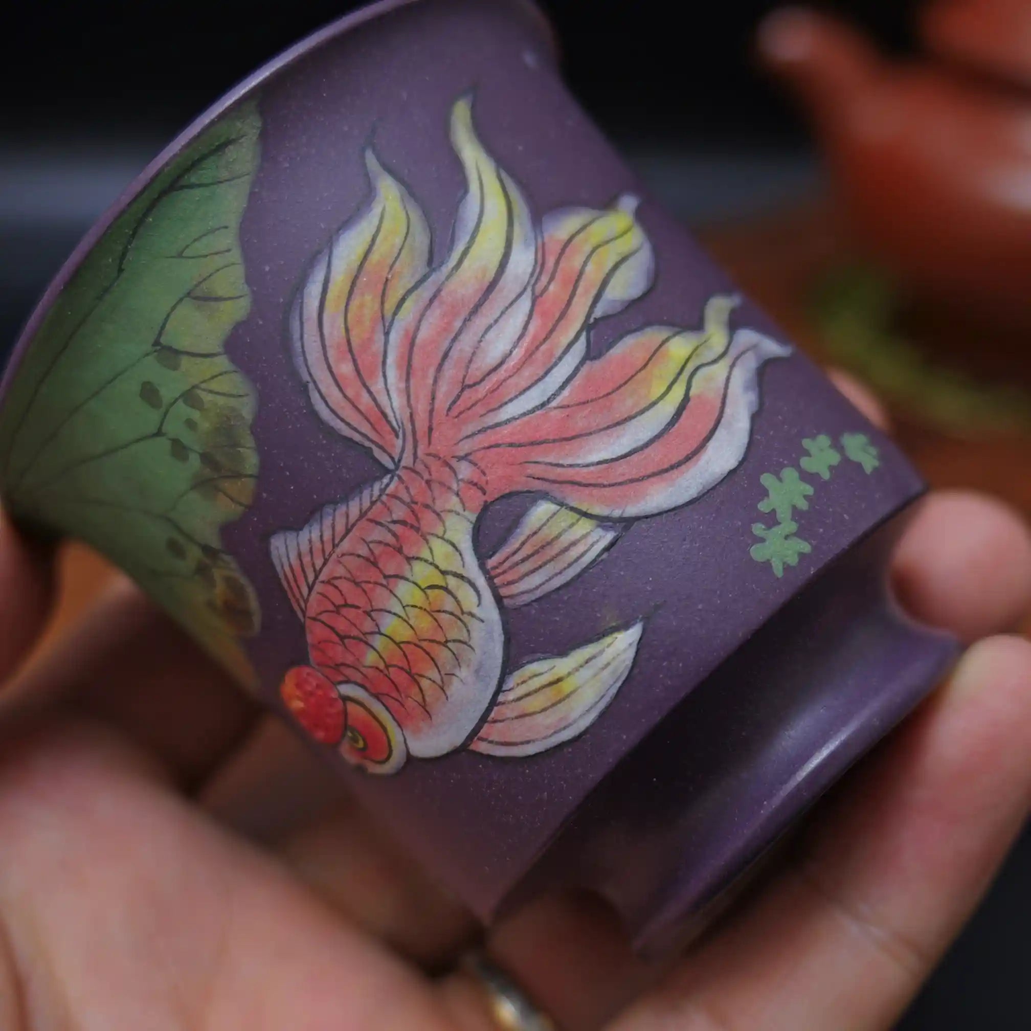 Yixing Zisha Hand-Painted Lotus & Goldfish Master Teacup