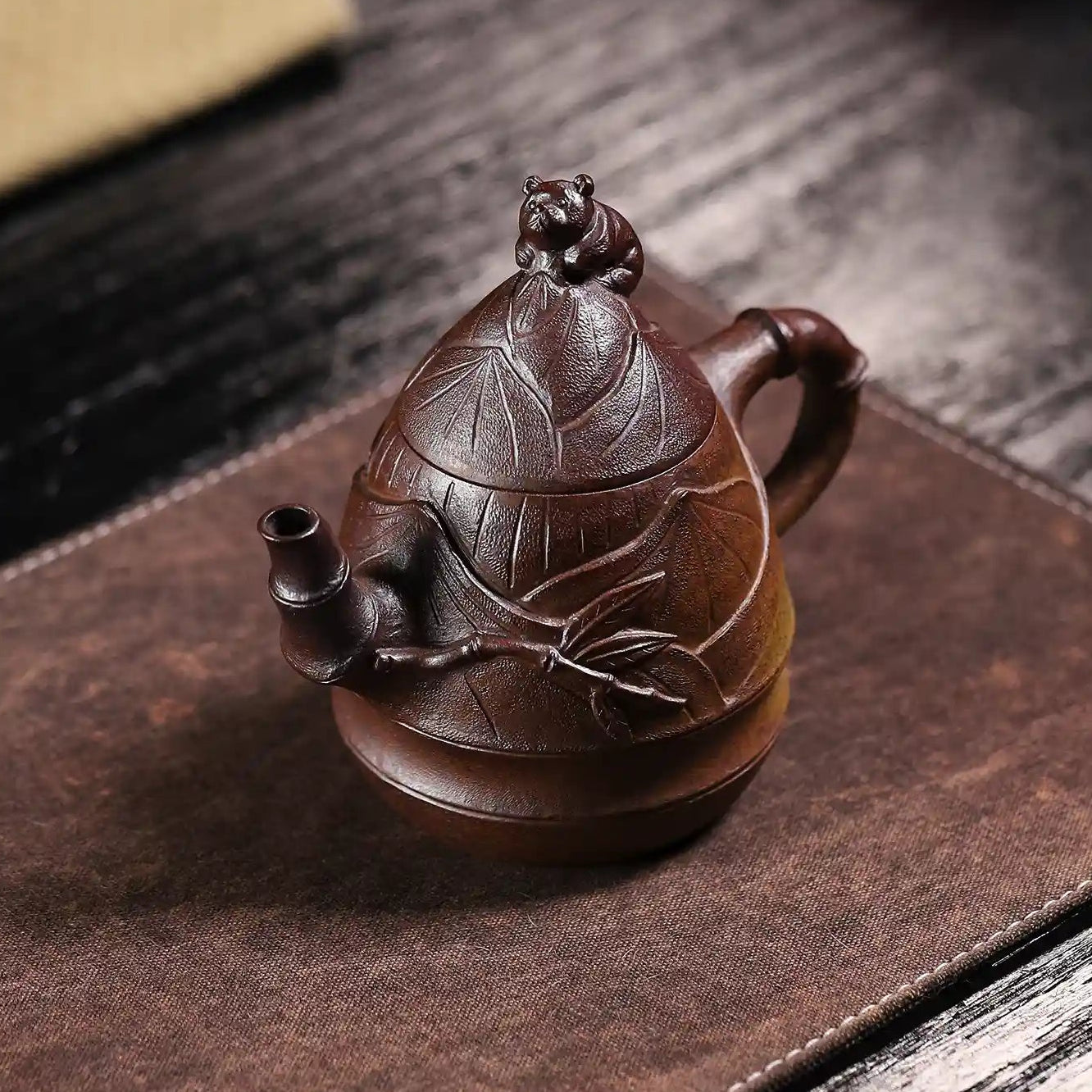 Yixing Zisha Handmade Bamboo Shoot Panda Teapot