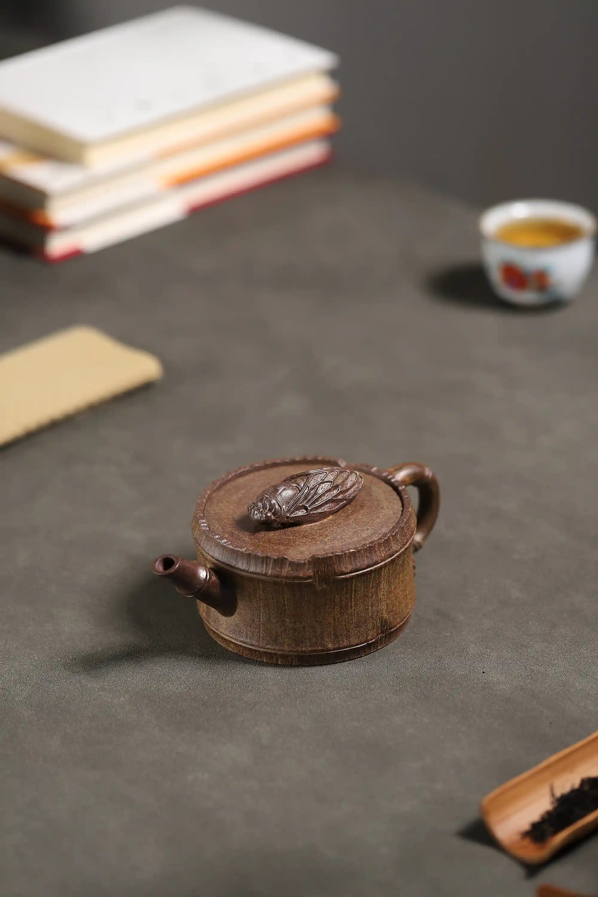 Yixing Zisha Handmade Cicada Bamboo Tube Teapot