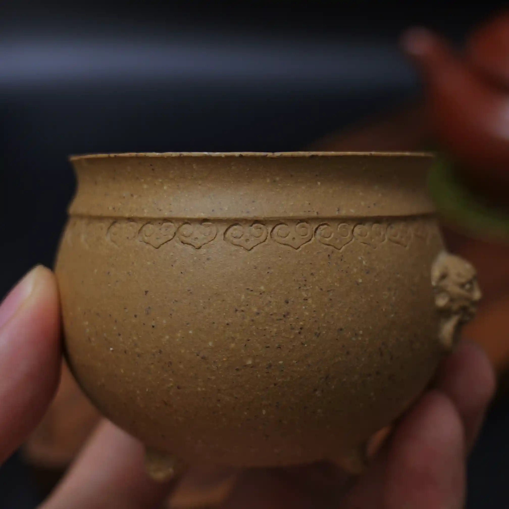 Yixing Zisha Handmade Creamy Yellow Three-Legged Lion-Ear Incense Burner Teacup