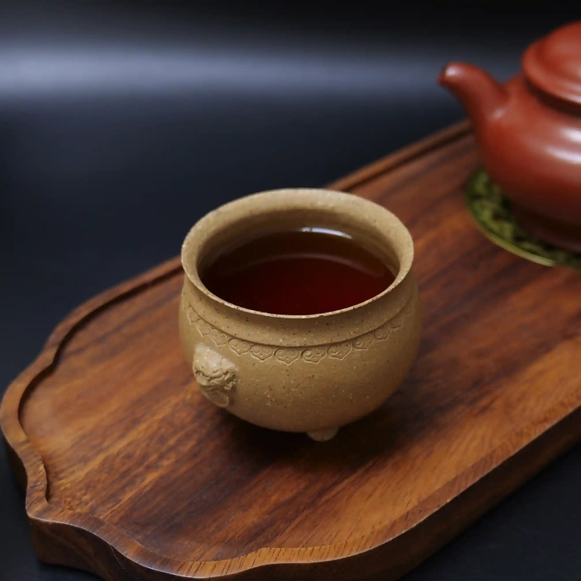 Yixing Zisha Handmade Creamy Yellow Three-Legged Lion-Ear Incense Burner Teacup