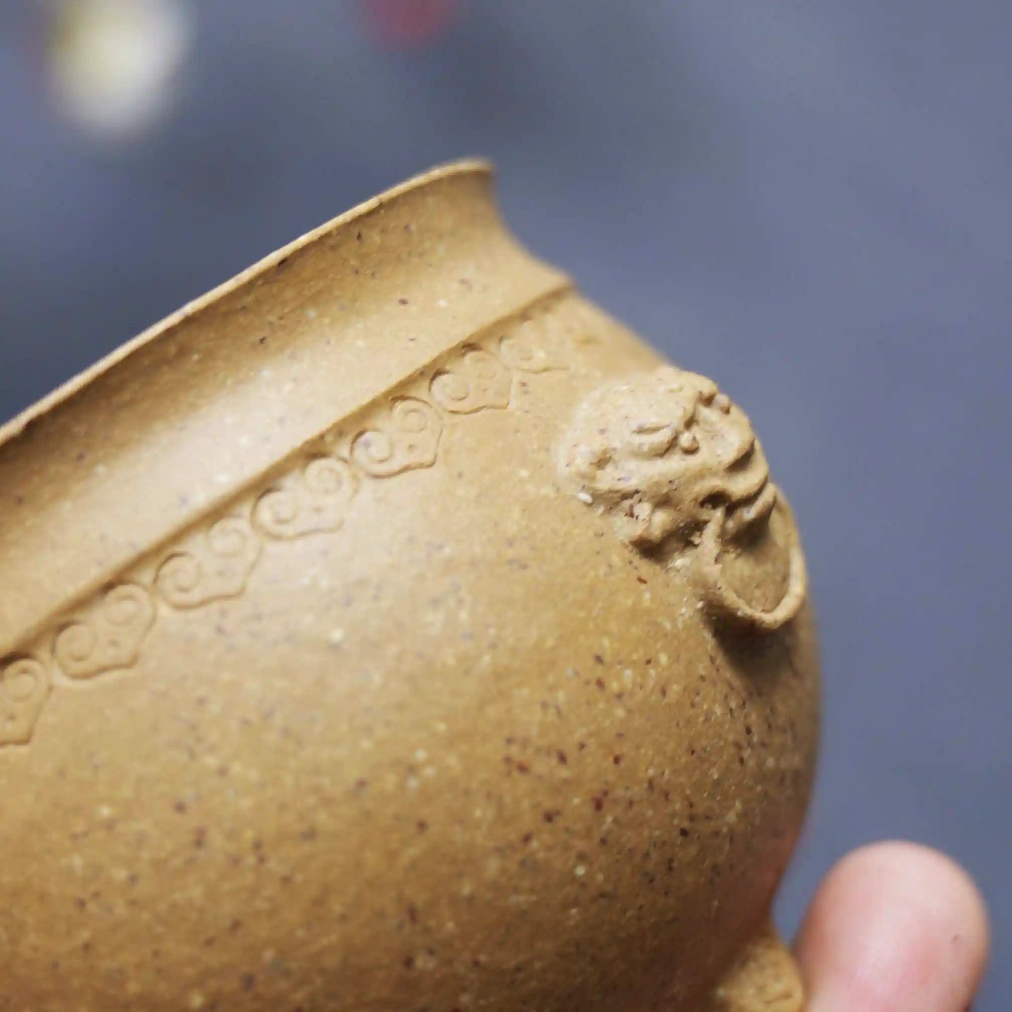 Yixing Zisha Handmade Creamy Yellow Three-Legged Lion-Ear Incense Burner Teacup