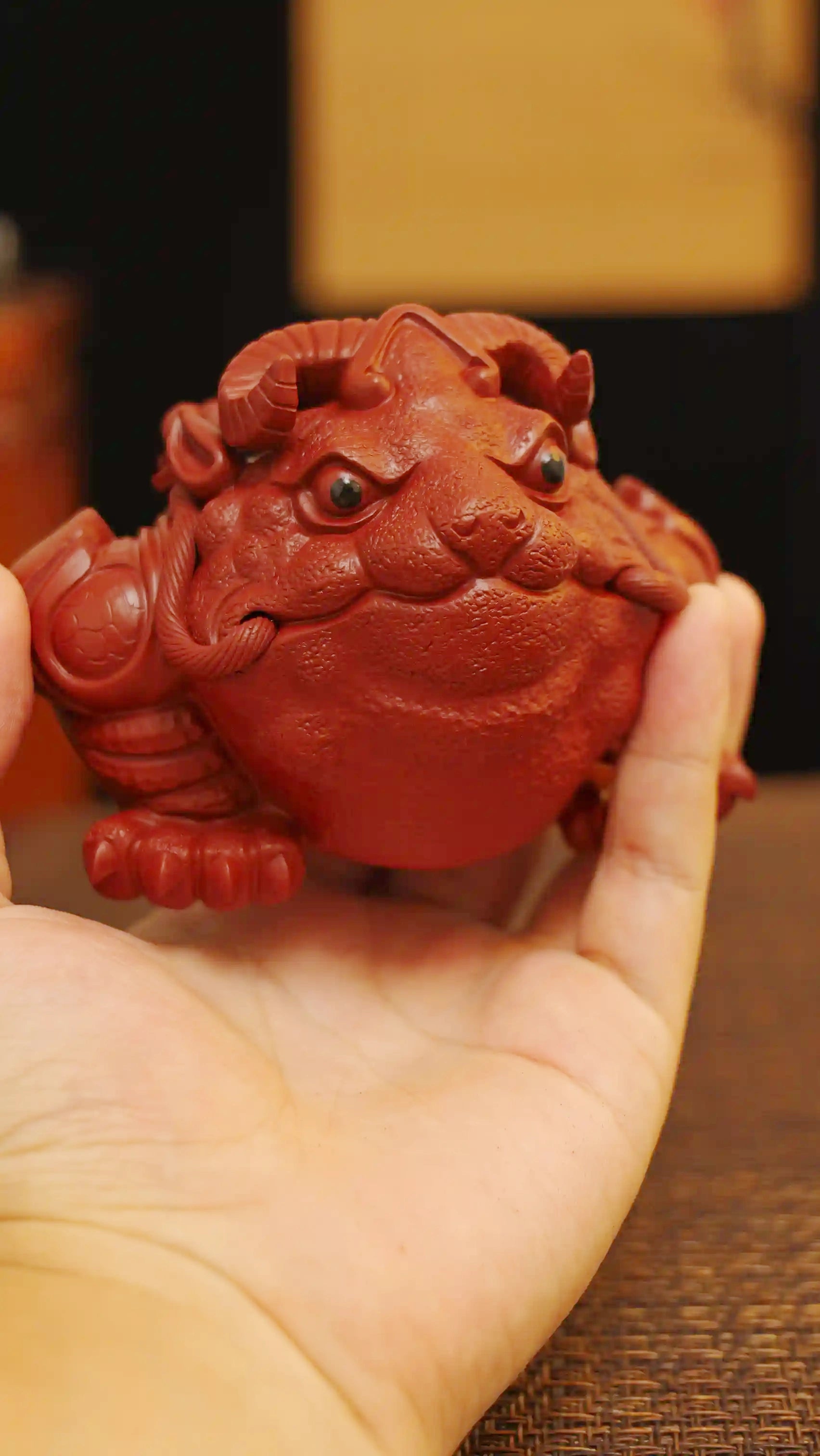 Yixing Zisha Handmade Golden Toad with Goat Horns Tea Pet