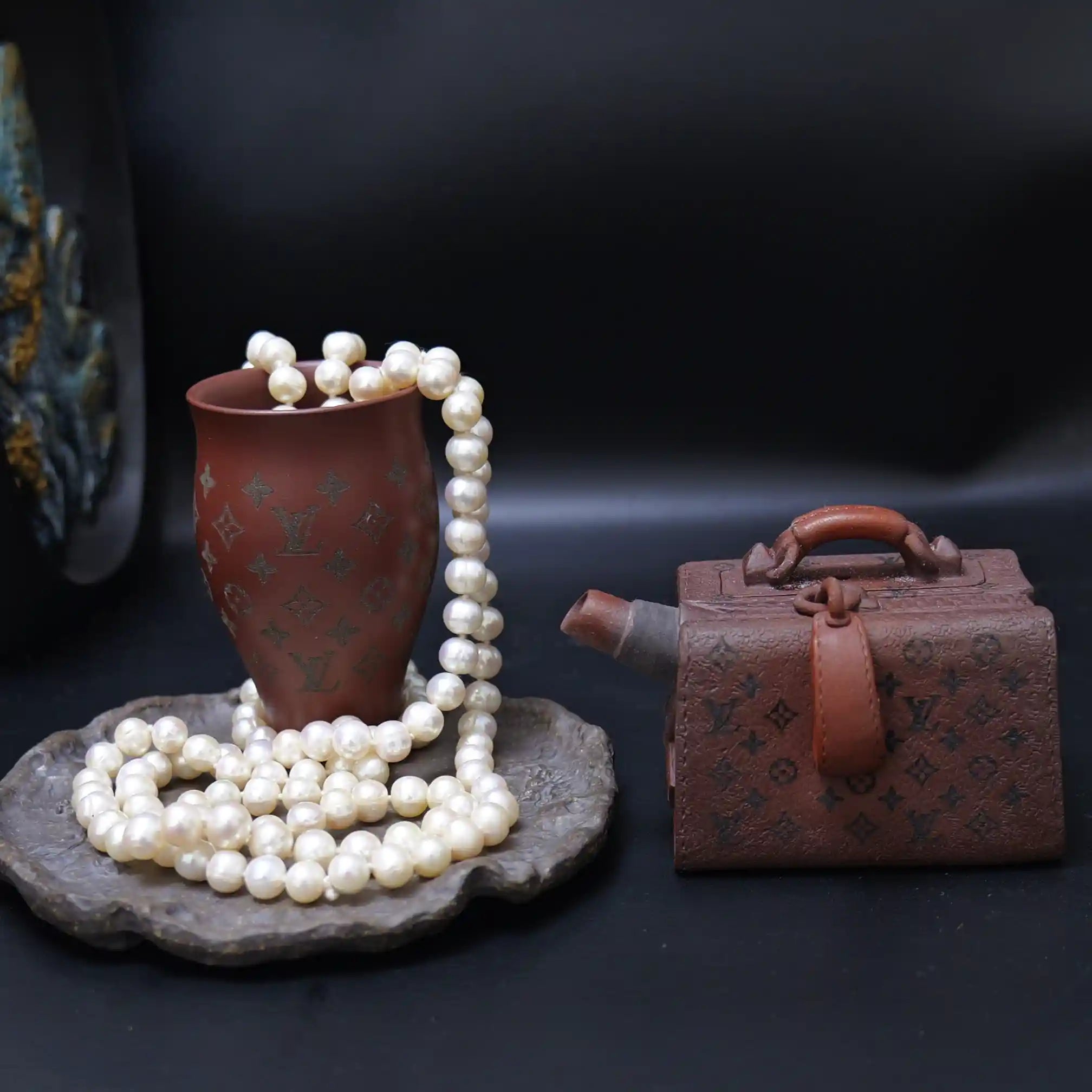 Yixing Zisha Handmade LV Suitcase Teapot