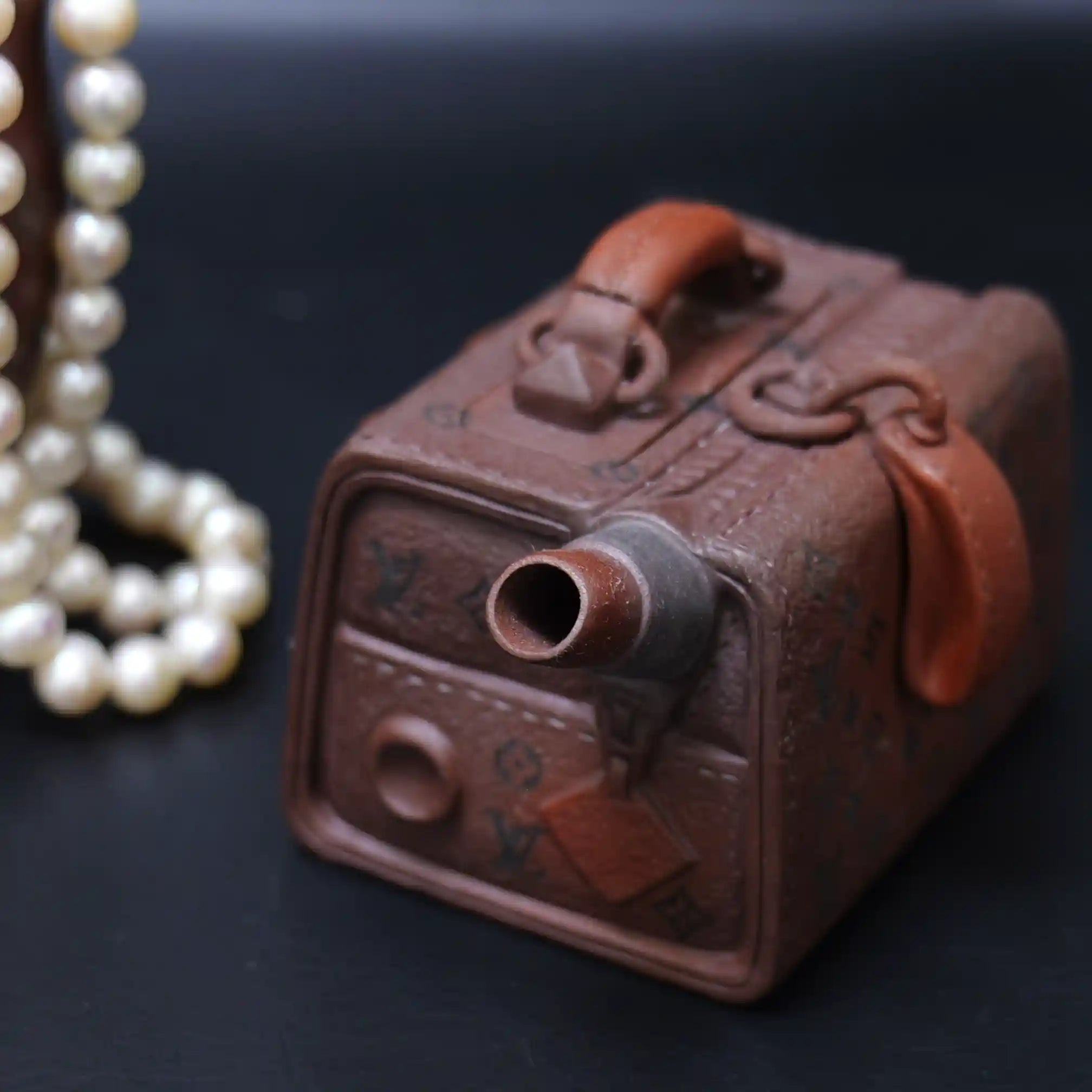 Yixing Zisha Handmade LV Suitcase Teapot
