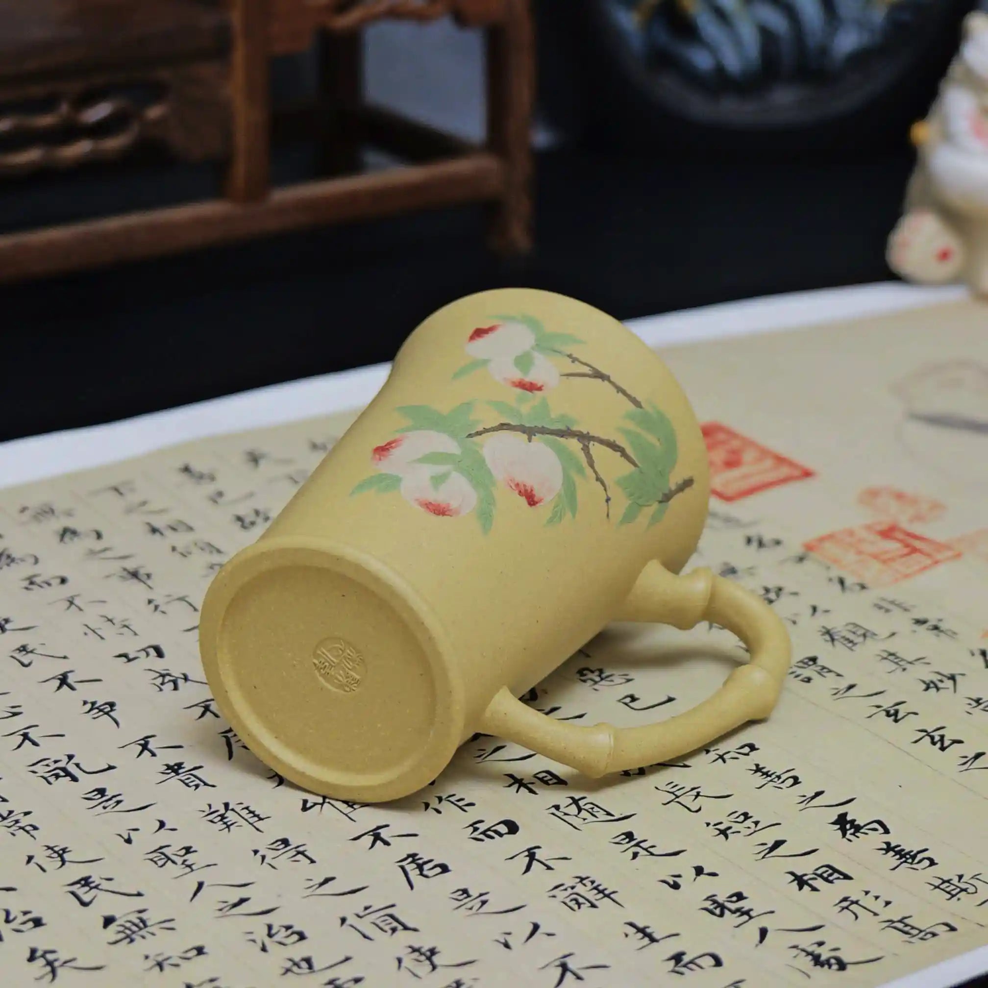Yixing Zisha Handmade Longevity Peach Bamboo-Joint Teacup