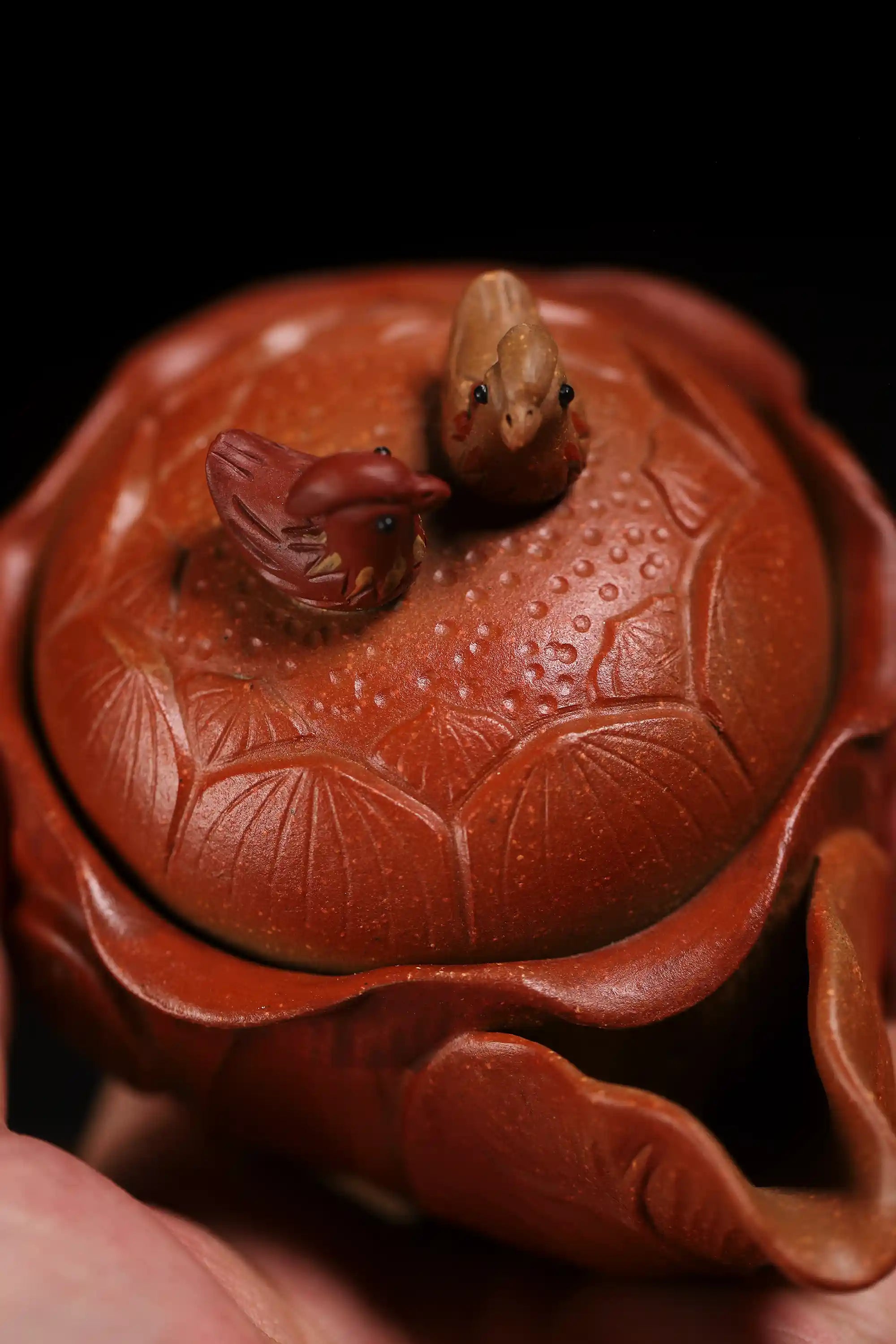 Yixing-Zisha-Handmade-Lotus-Mandarin-Duck-Teapot