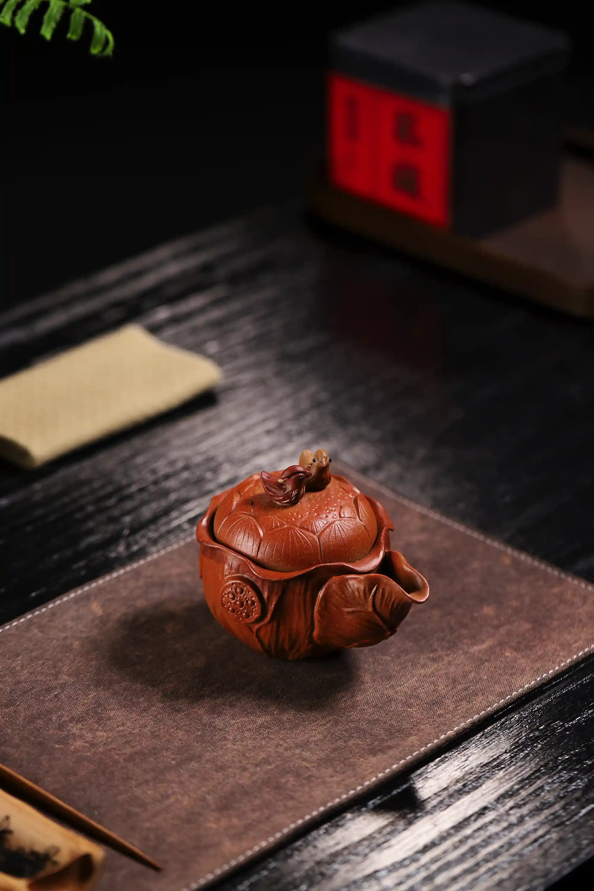 Yixing-Zisha-Handmade-Lotus-Mandarin-Duck-Teapot