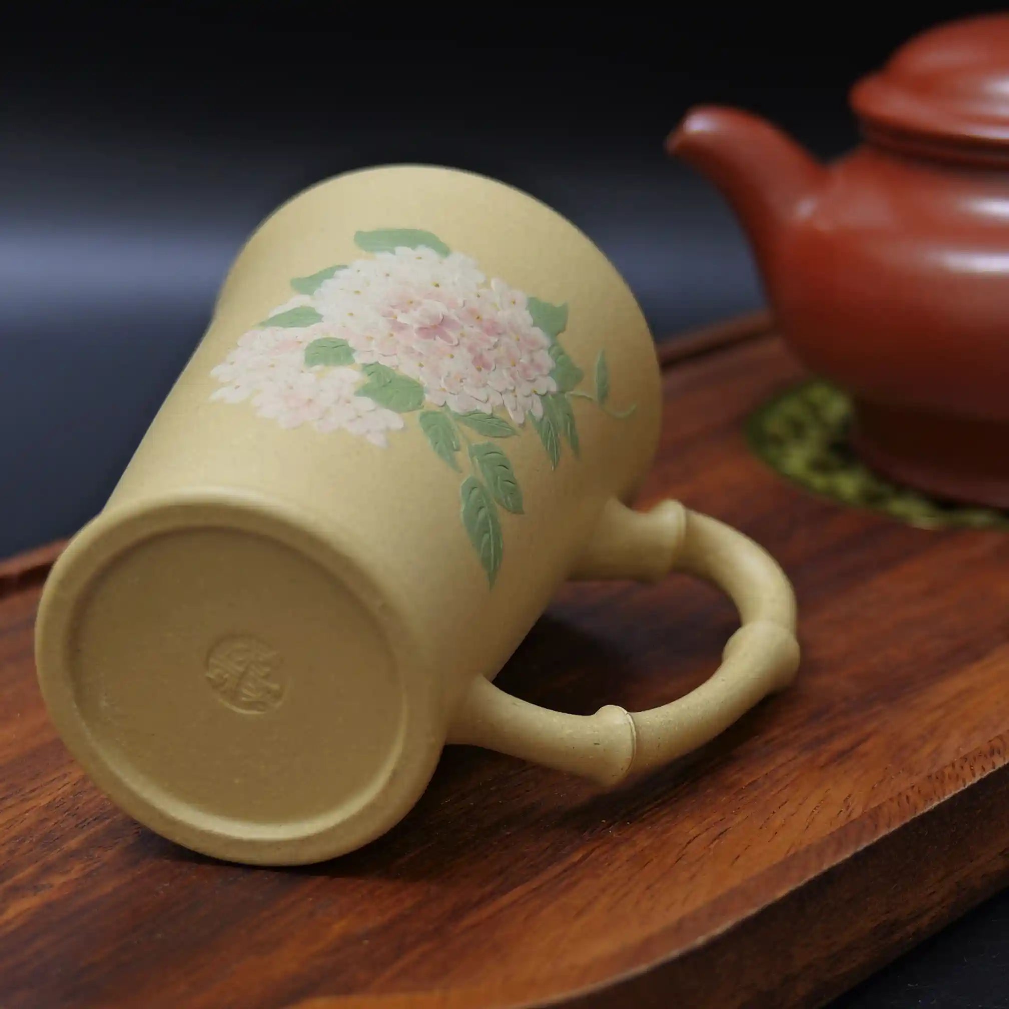 Yixing Zisha Handmade Peony Bamboo-Joint Teacup
