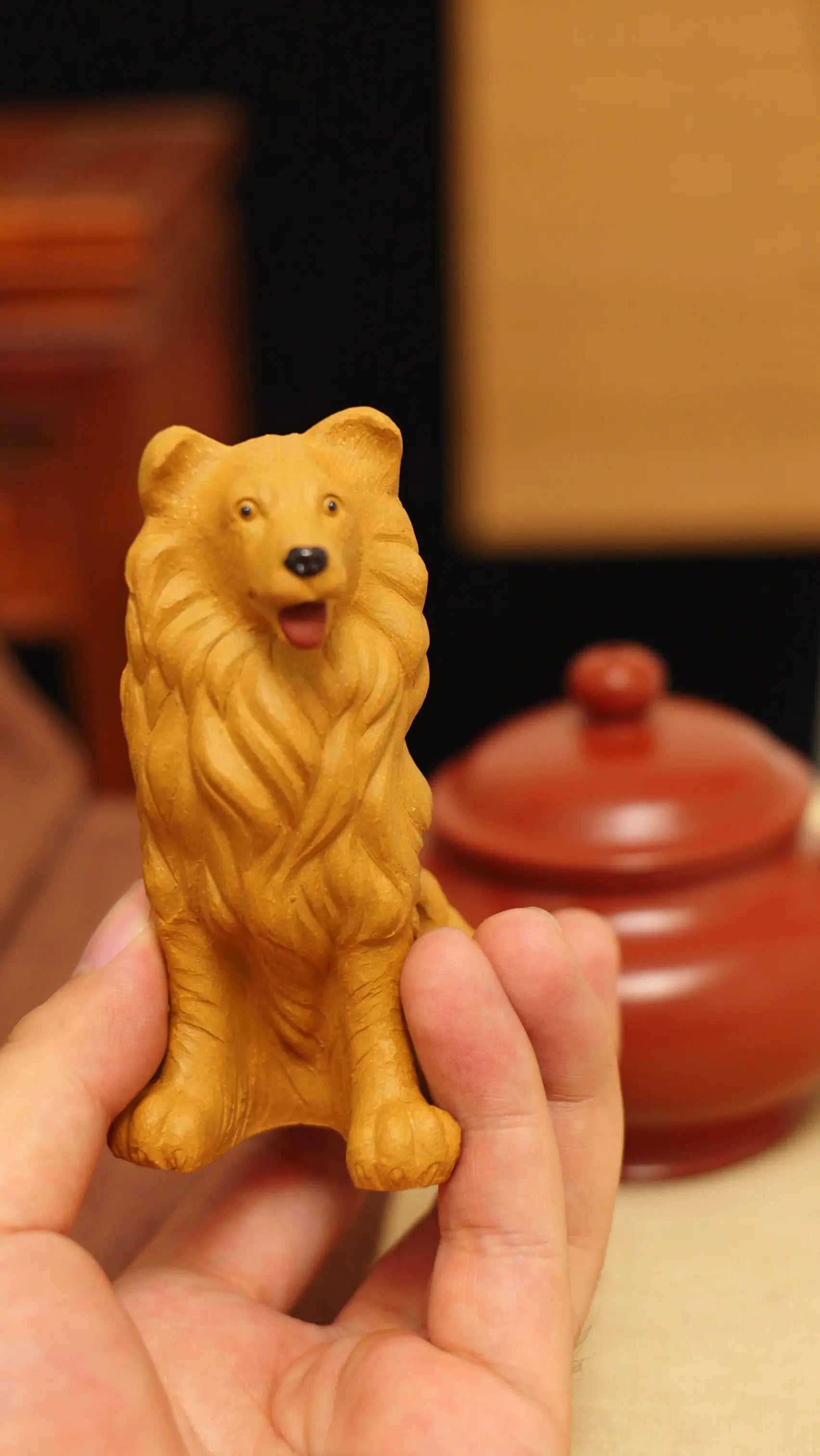 Yixing Zisha Handmade Realistic Golden Retriever Tea Pet