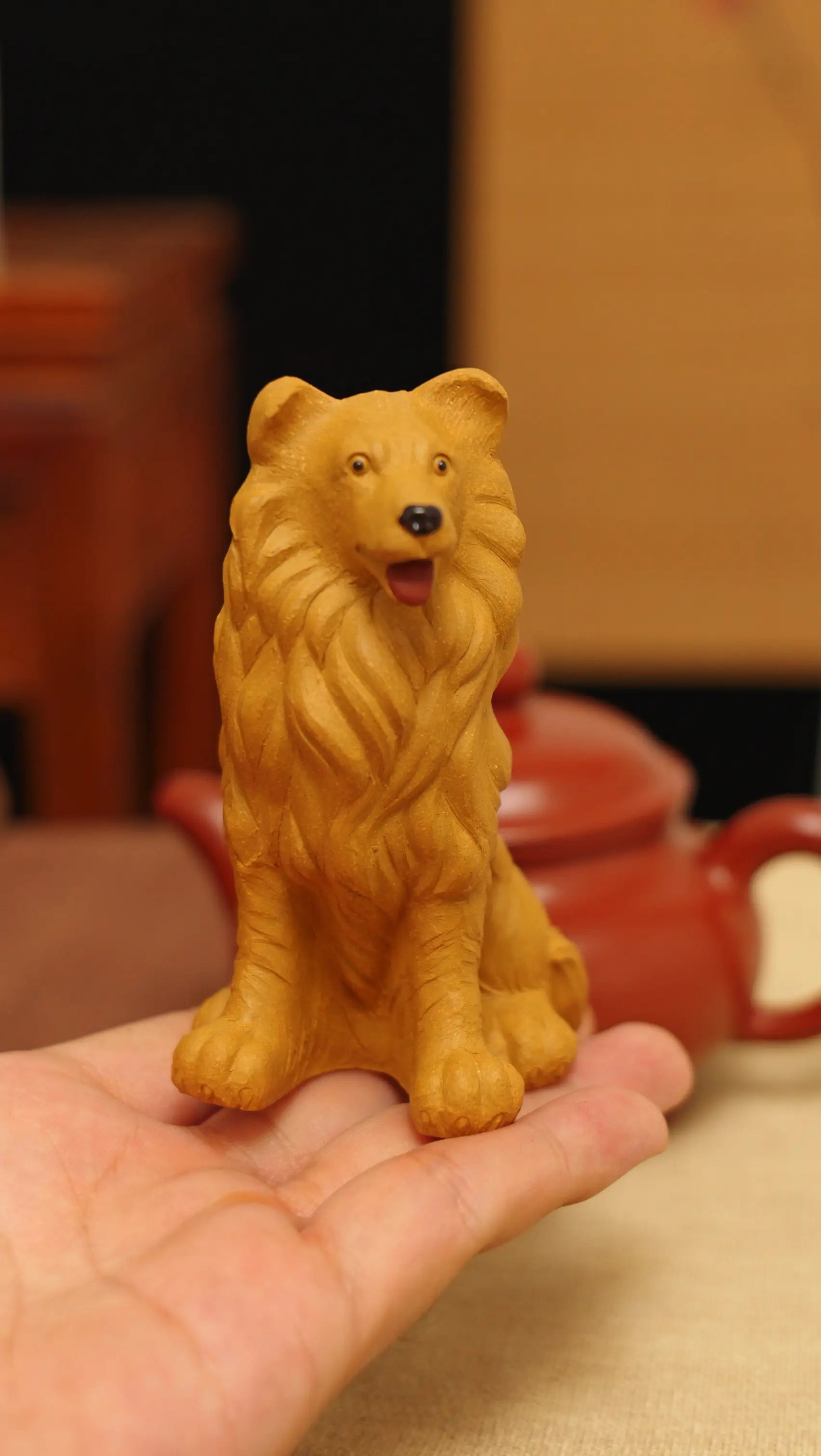 Yixing Zisha Handmade Realistic Golden Retriever Tea Pet