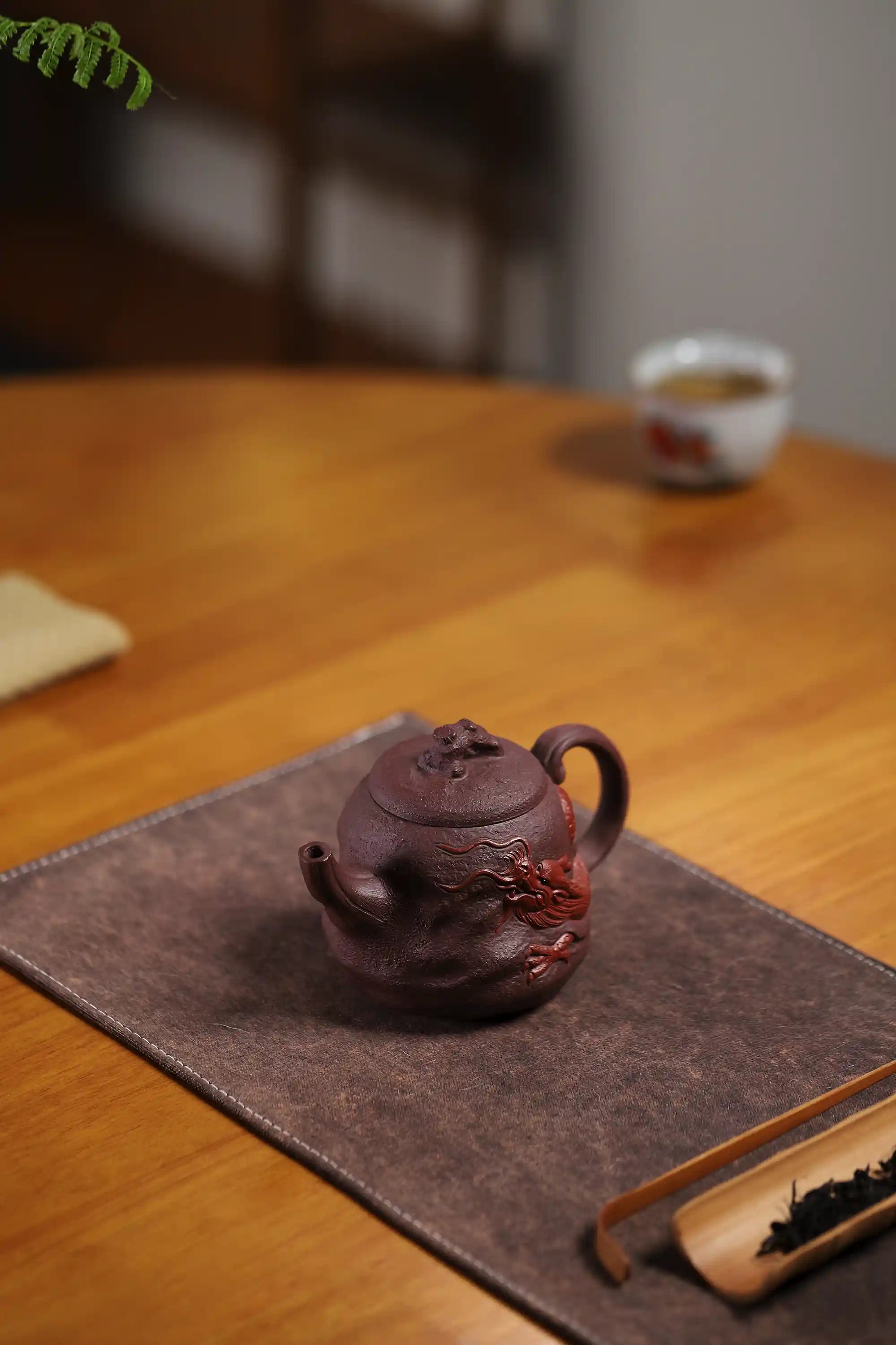 Yixing Zisha Handmade Red Dragon Relief Teapot