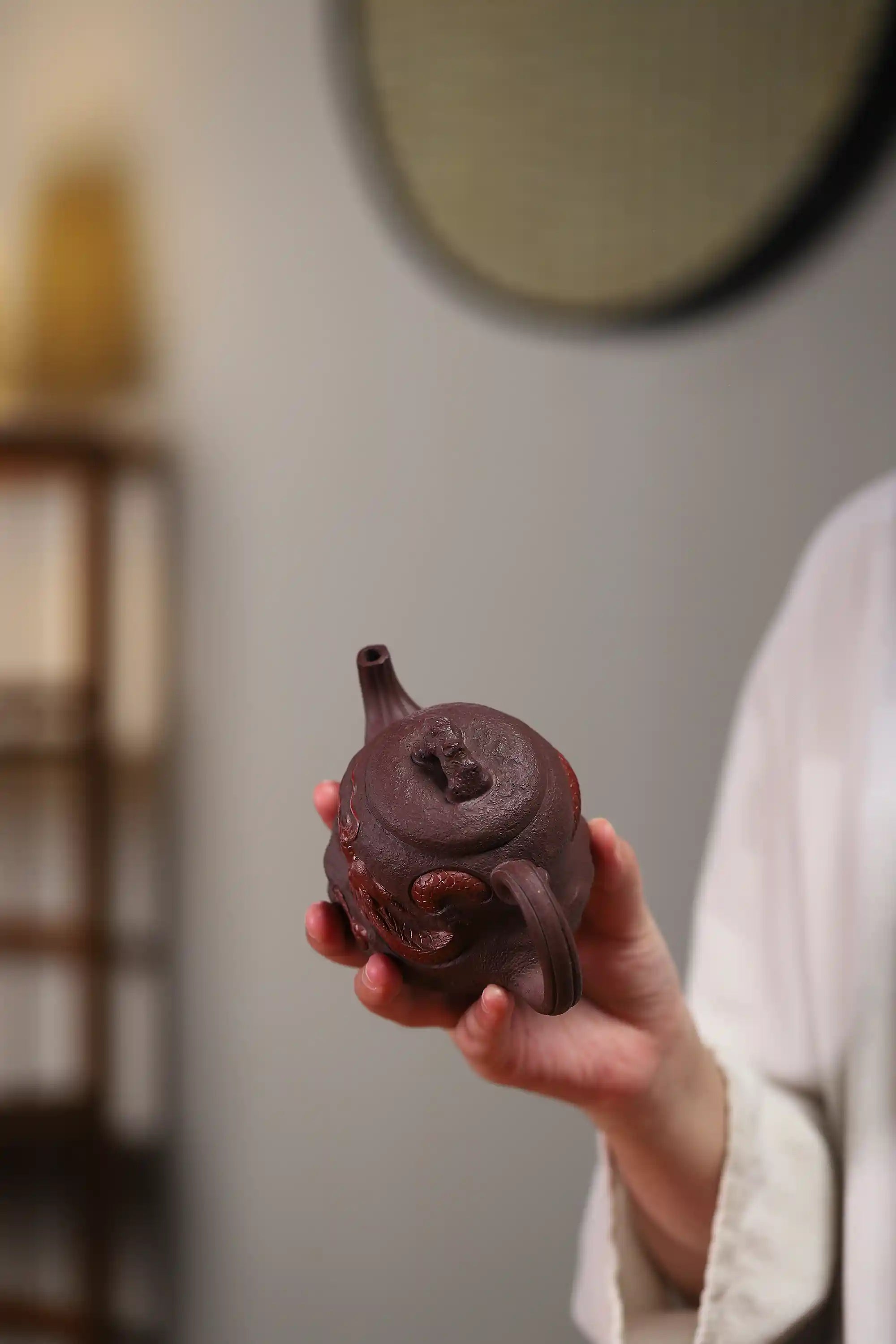 Yixing Zisha Handmade Red Dragon Relief Teapot