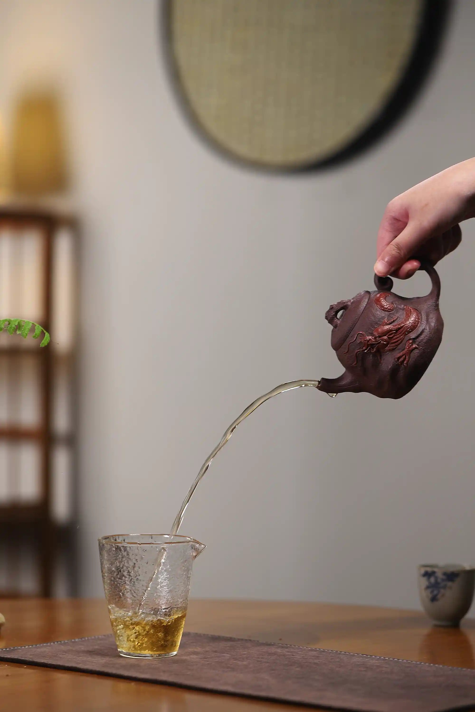 Yixing Zisha Handmade Red Dragon Relief Teapot