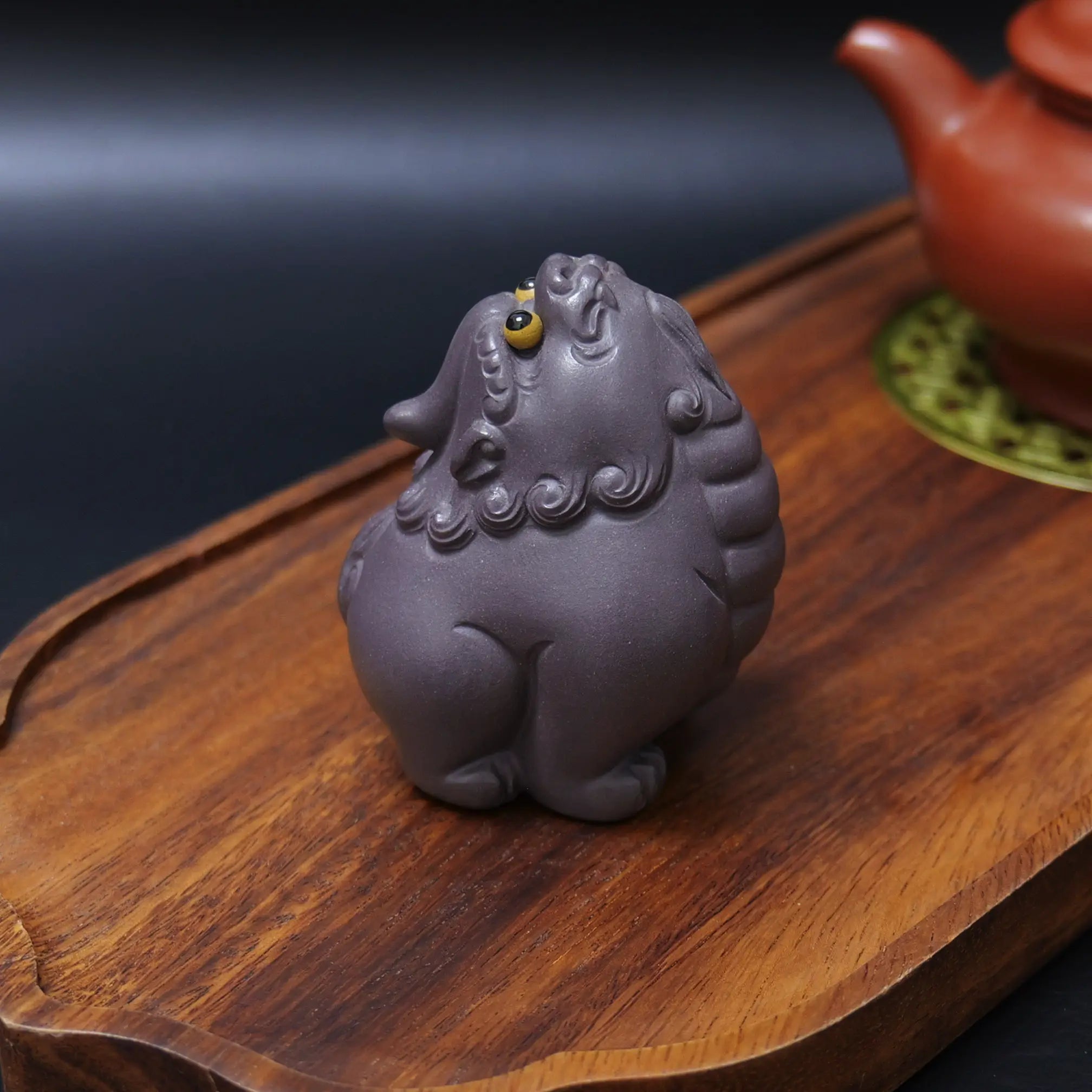 Yixing Zisha Handmade Skyward Lion Tea Pet (Auspicious Guardian Style)