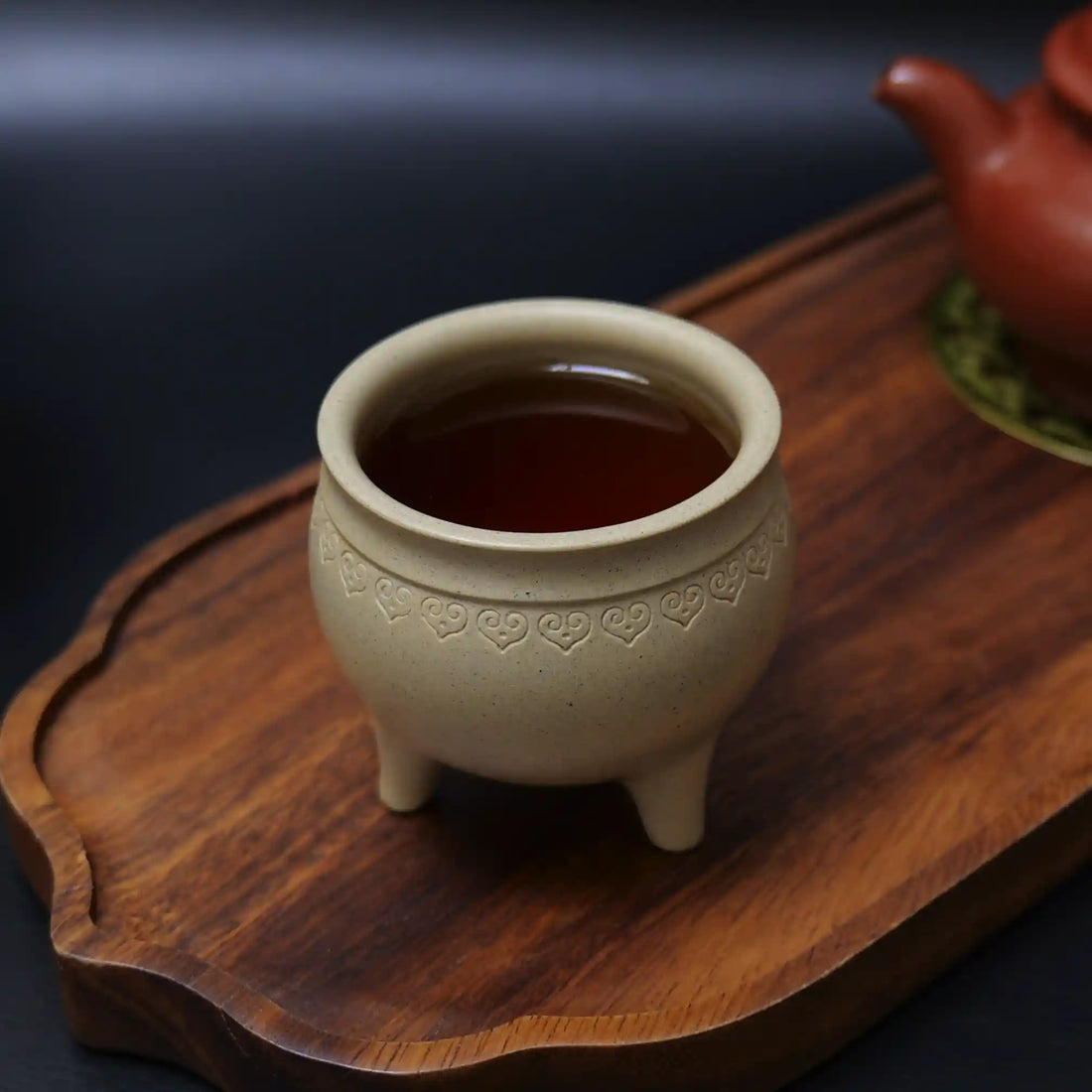 Yixing Zisha Handmade Three-Legged Cloud-Heart Incense Burner Teacup