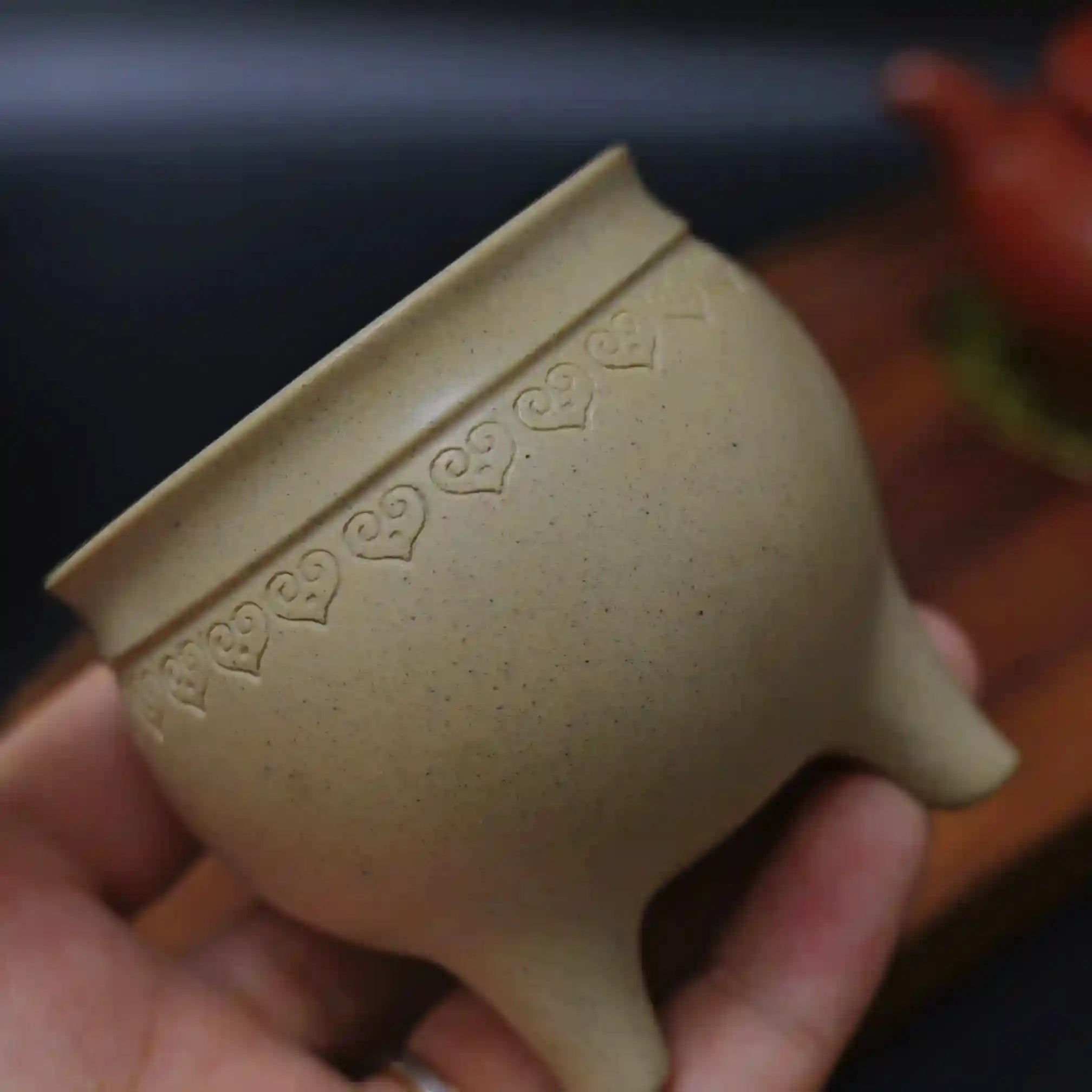 Yixing Zisha Handmade Three-Legged Cloud-Heart Incense Burner Teacup