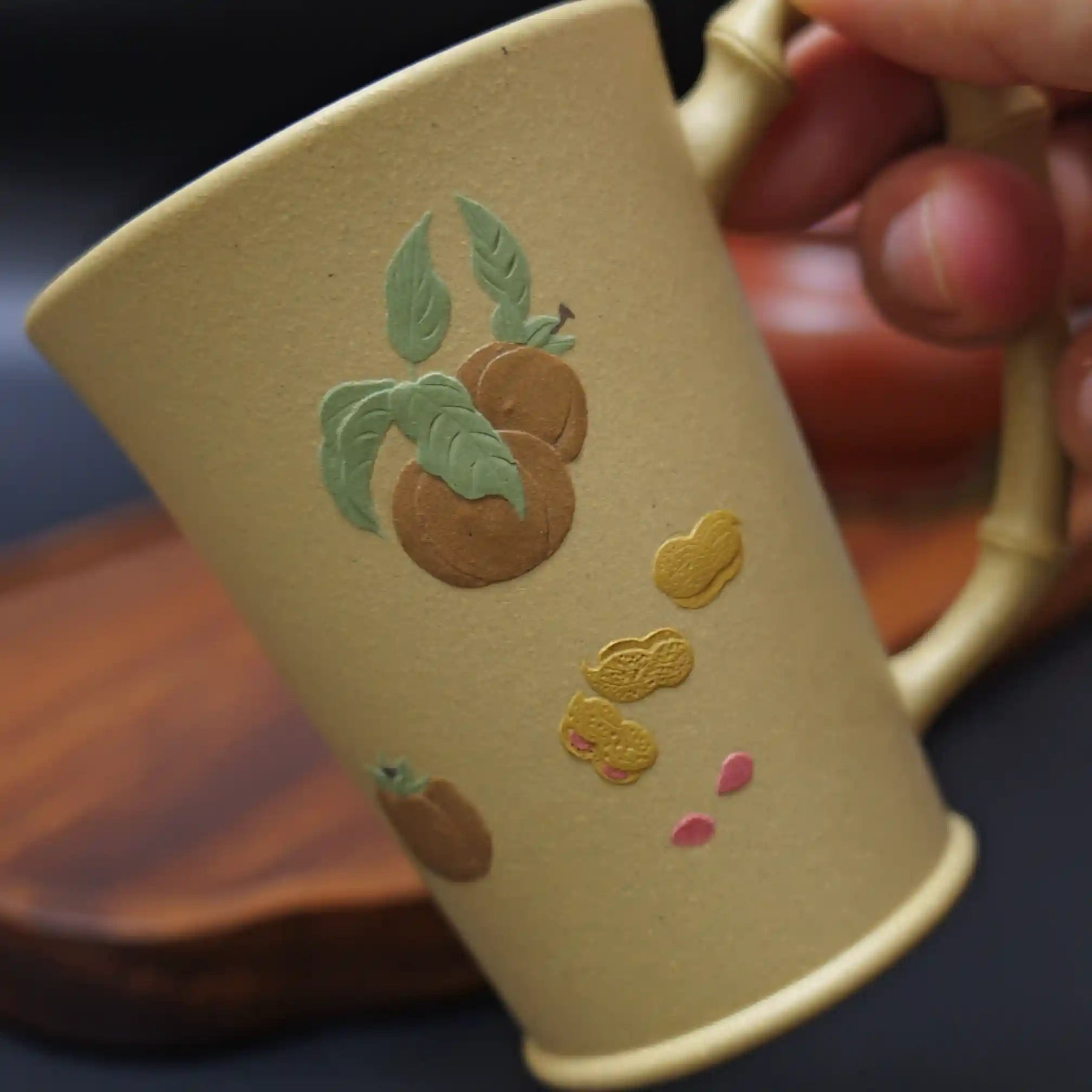 Yixing Zisha Handmade "Good Persimmon & Peanut" Auspicious Teacup