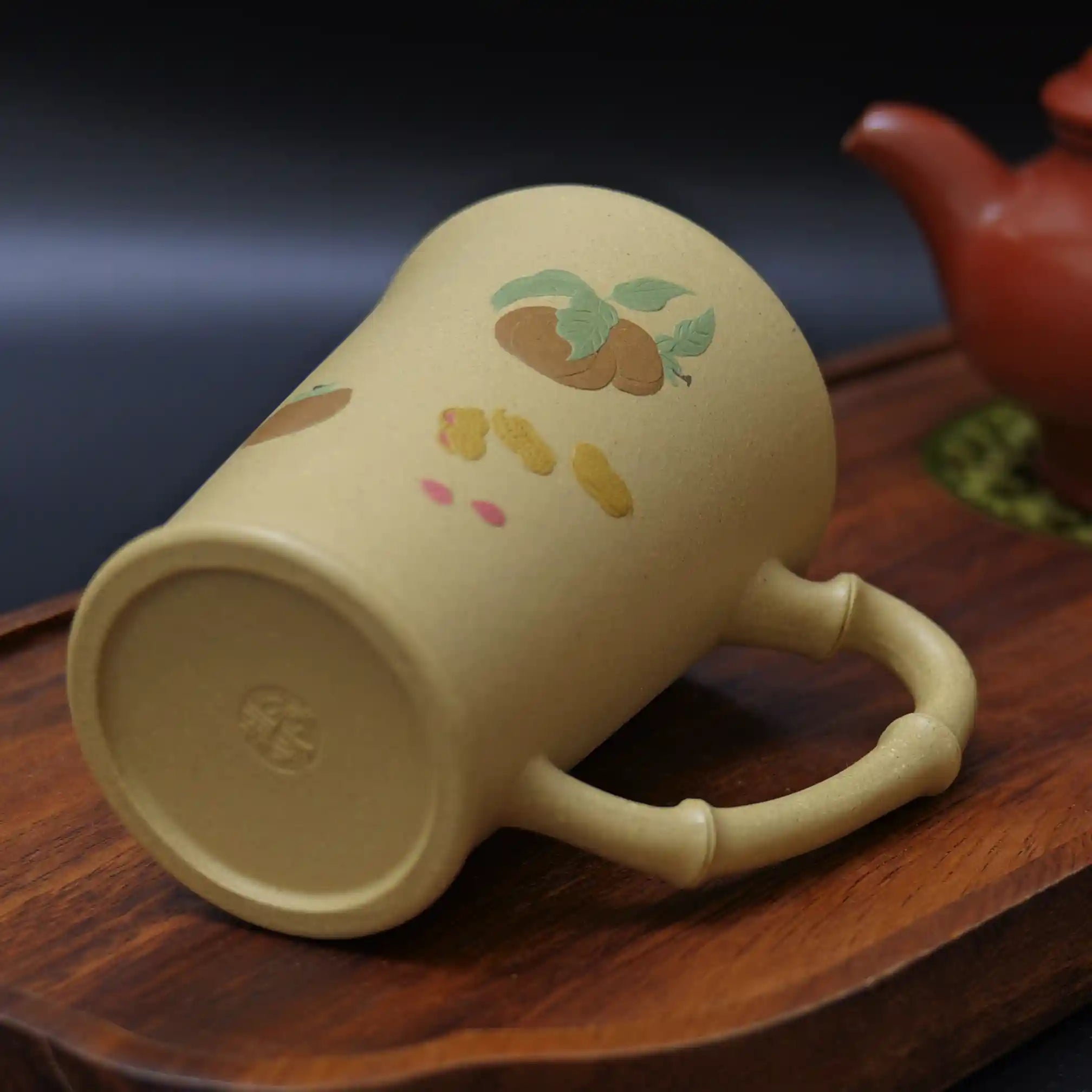 Yixing Zisha Handmade "Good Persimmon & Peanut" Auspicious Teacup
