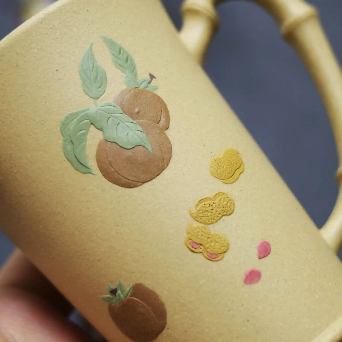 Yixing Zisha Handmade "Good Persimmon & Peanut" Auspicious Teacup