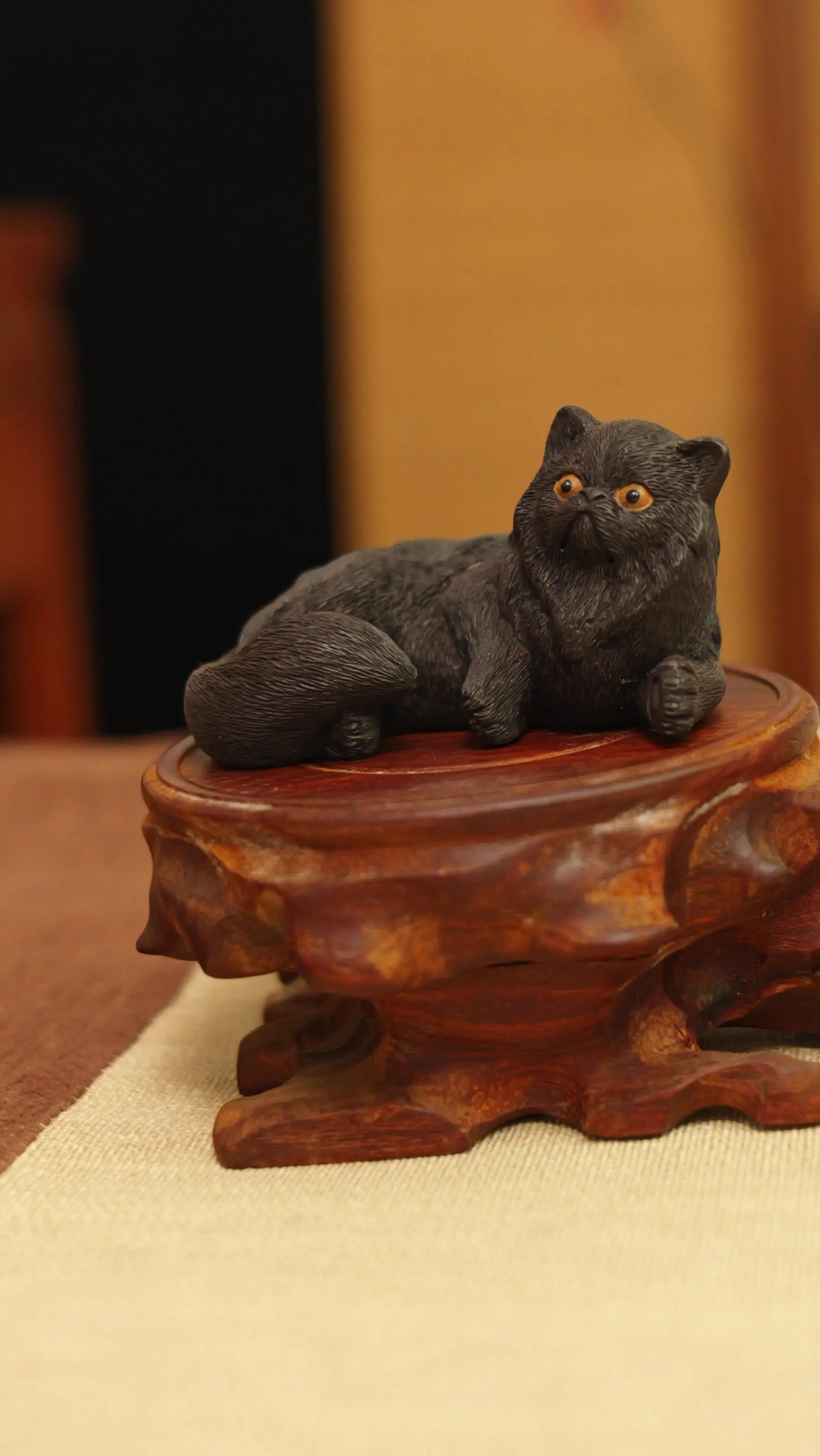 Yixing Zisha Handmade Realistic Black Cat Tea Pet