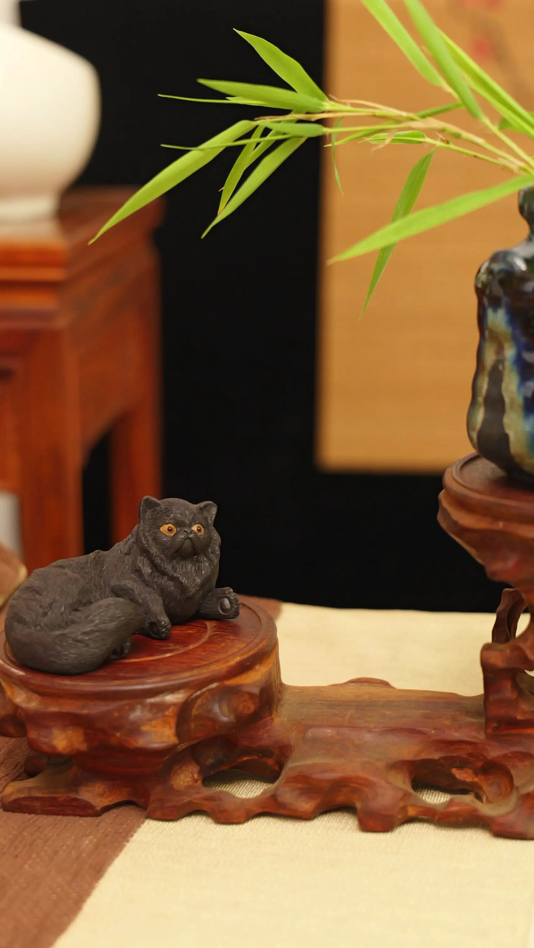 Yixing Zisha Handmade Realistic Black Cat Tea Pet