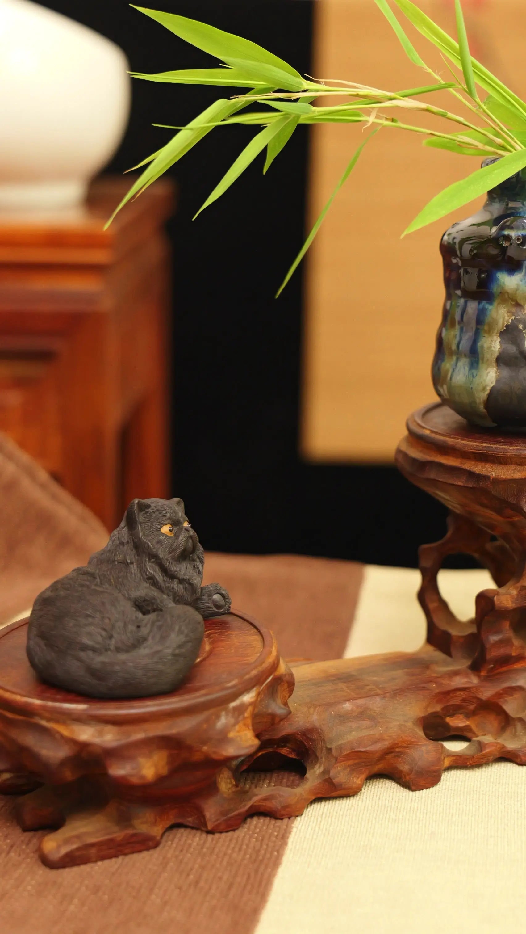 Yixing Zisha Handmade Realistic Black Cat Tea Pet