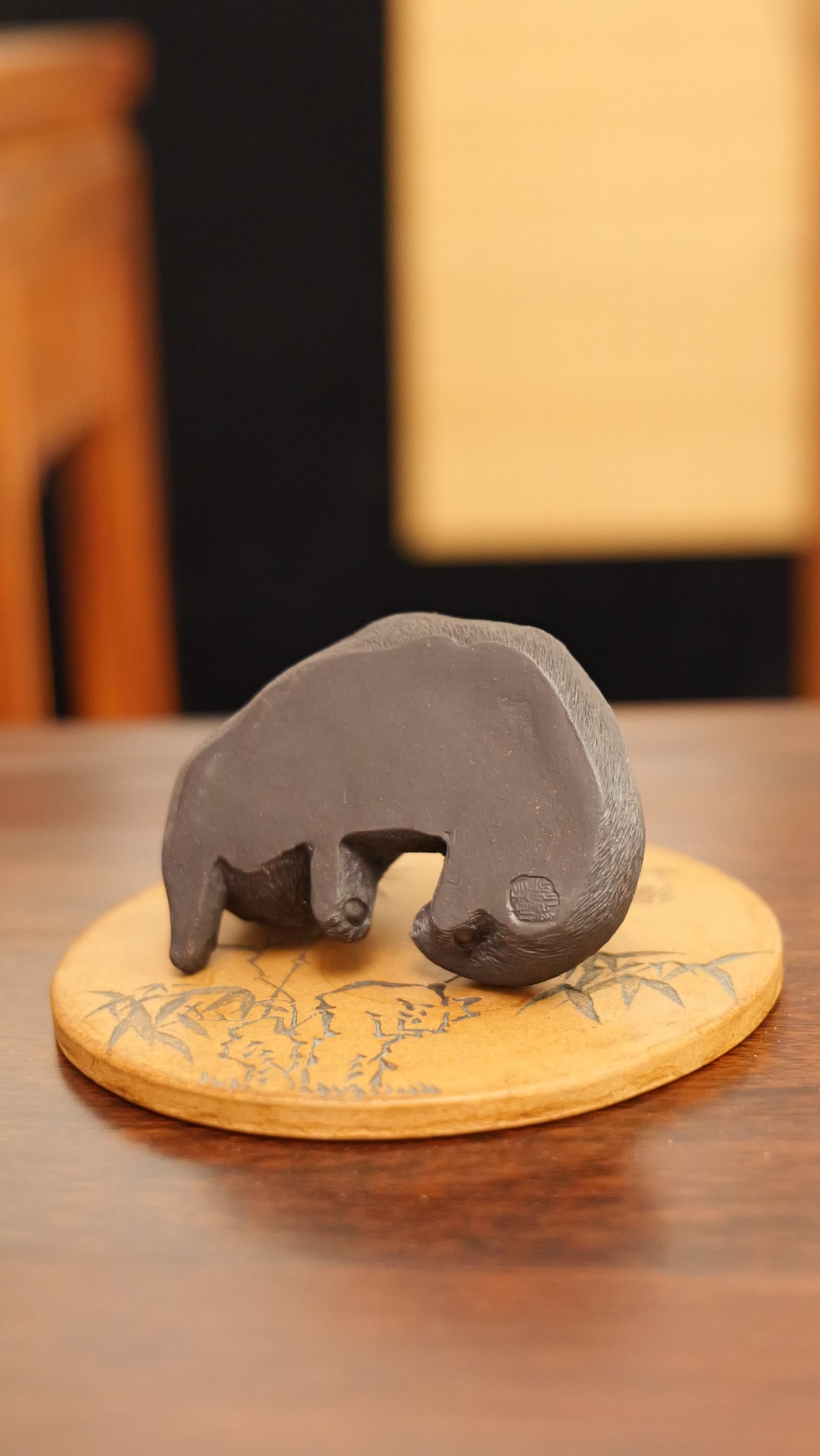 black lion cat handmade pottery figurine decor (tea pet) made by yixing purple clay