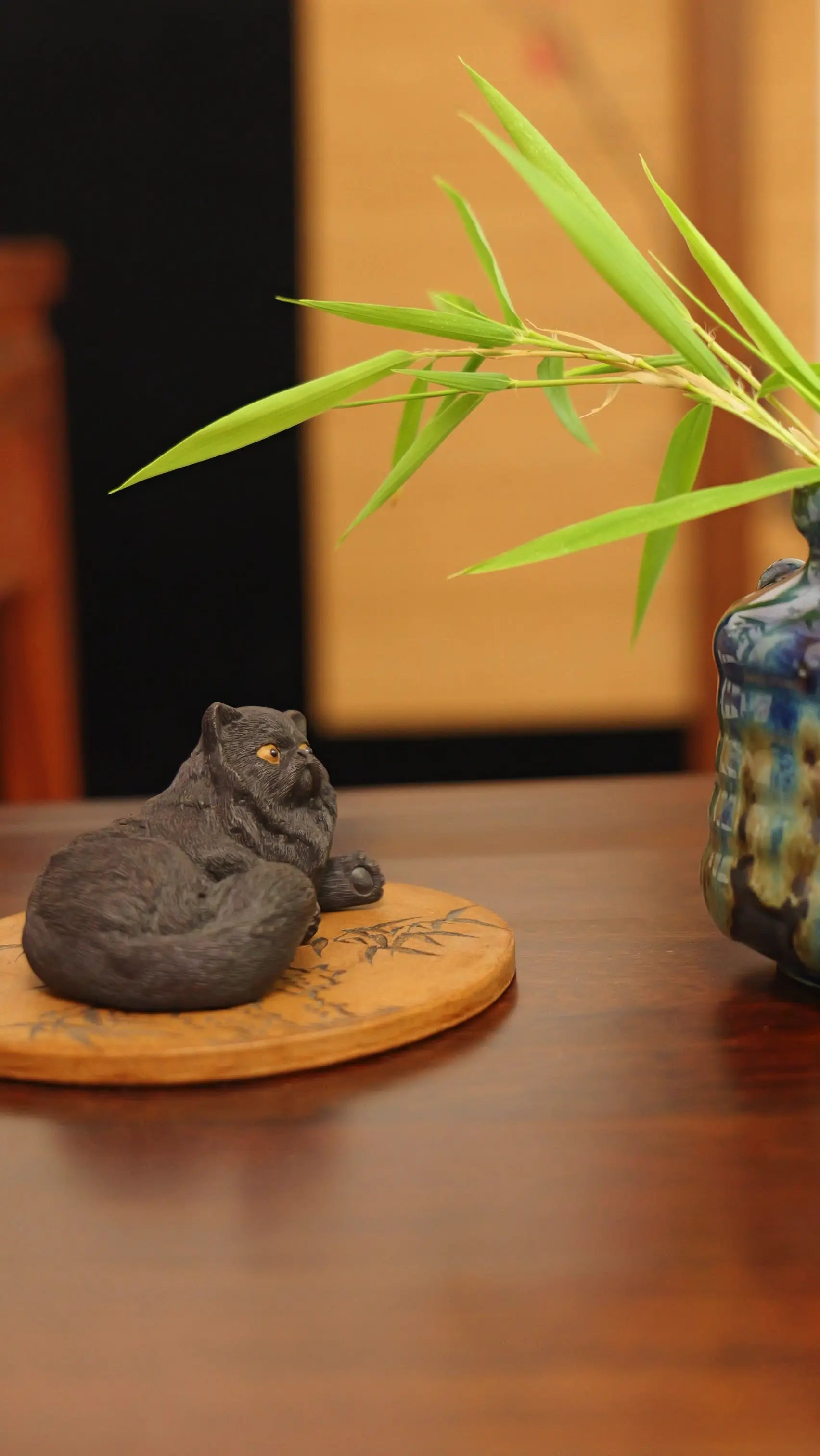 Yixing Zisha Handmade Realistic Black Cat Tea Pet