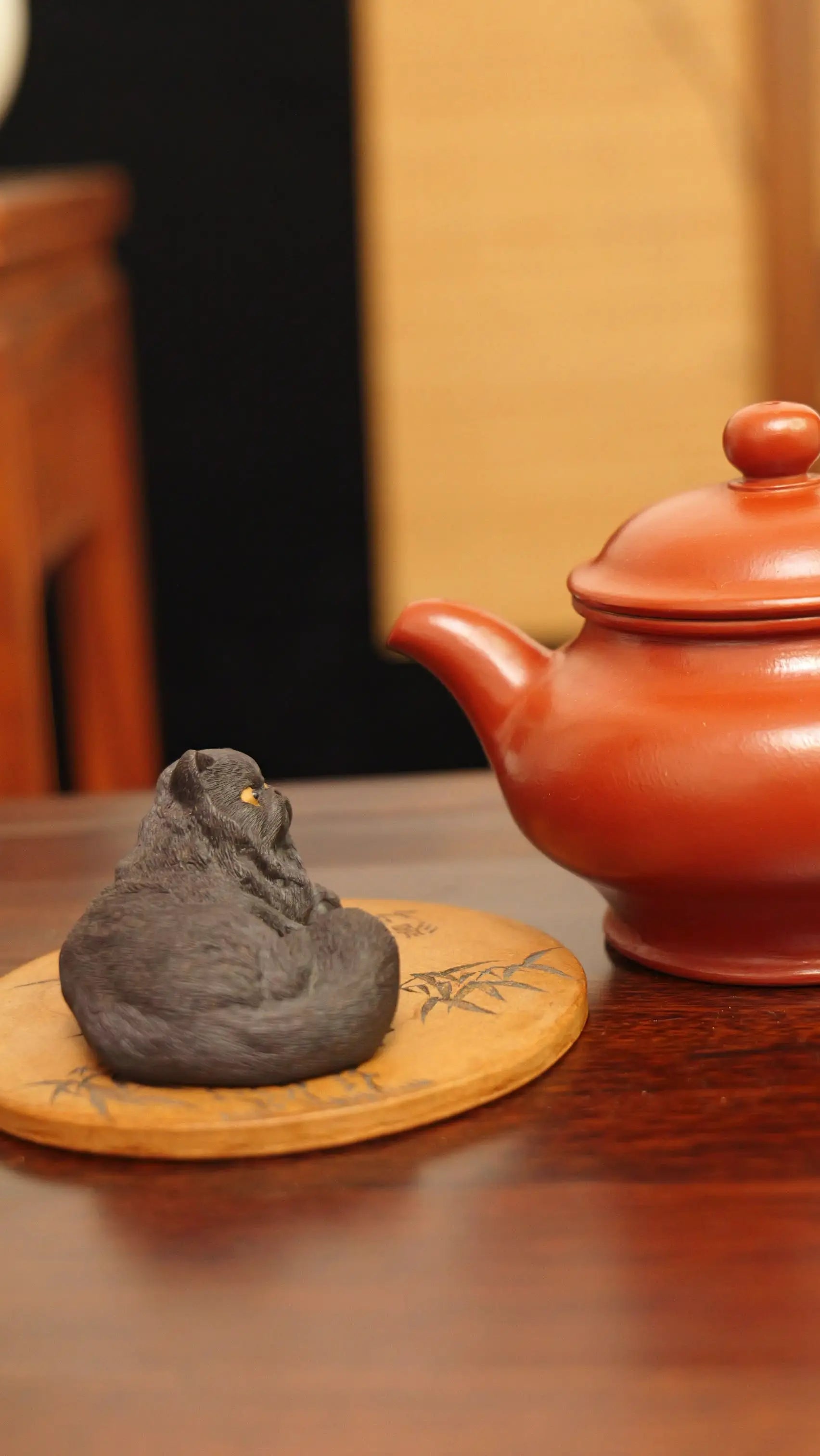 Yixing Zisha Handmade Realistic Black Cat Tea Pet