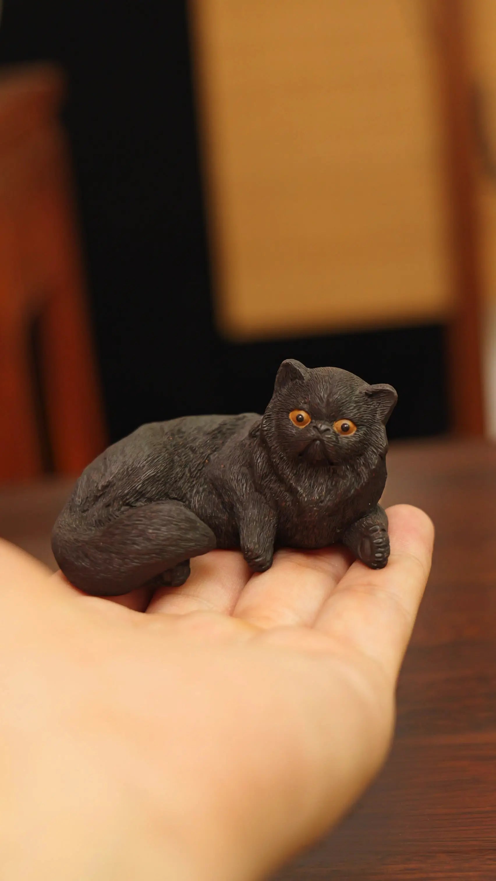 Yixing Zisha Handmade Realistic Black Cat Tea Pet