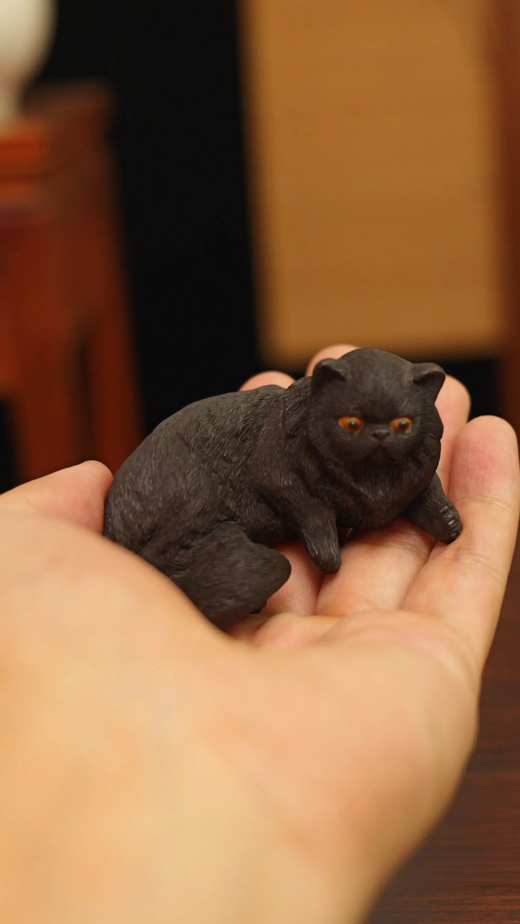 Yixing Zisha Handmade Realistic Black Cat Tea Pet