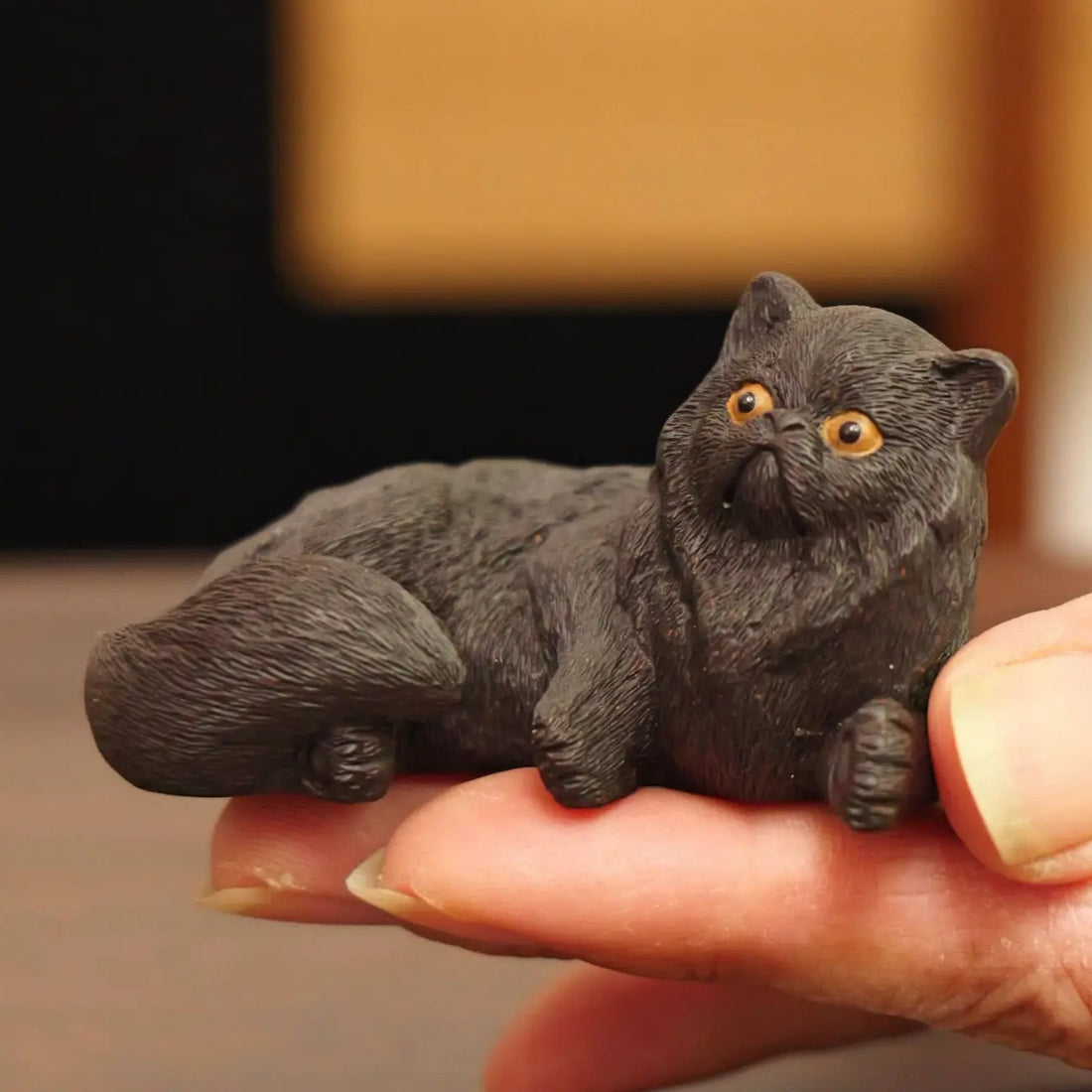 Yixing Zisha Handmade Realistic Black Cat Tea Pet
