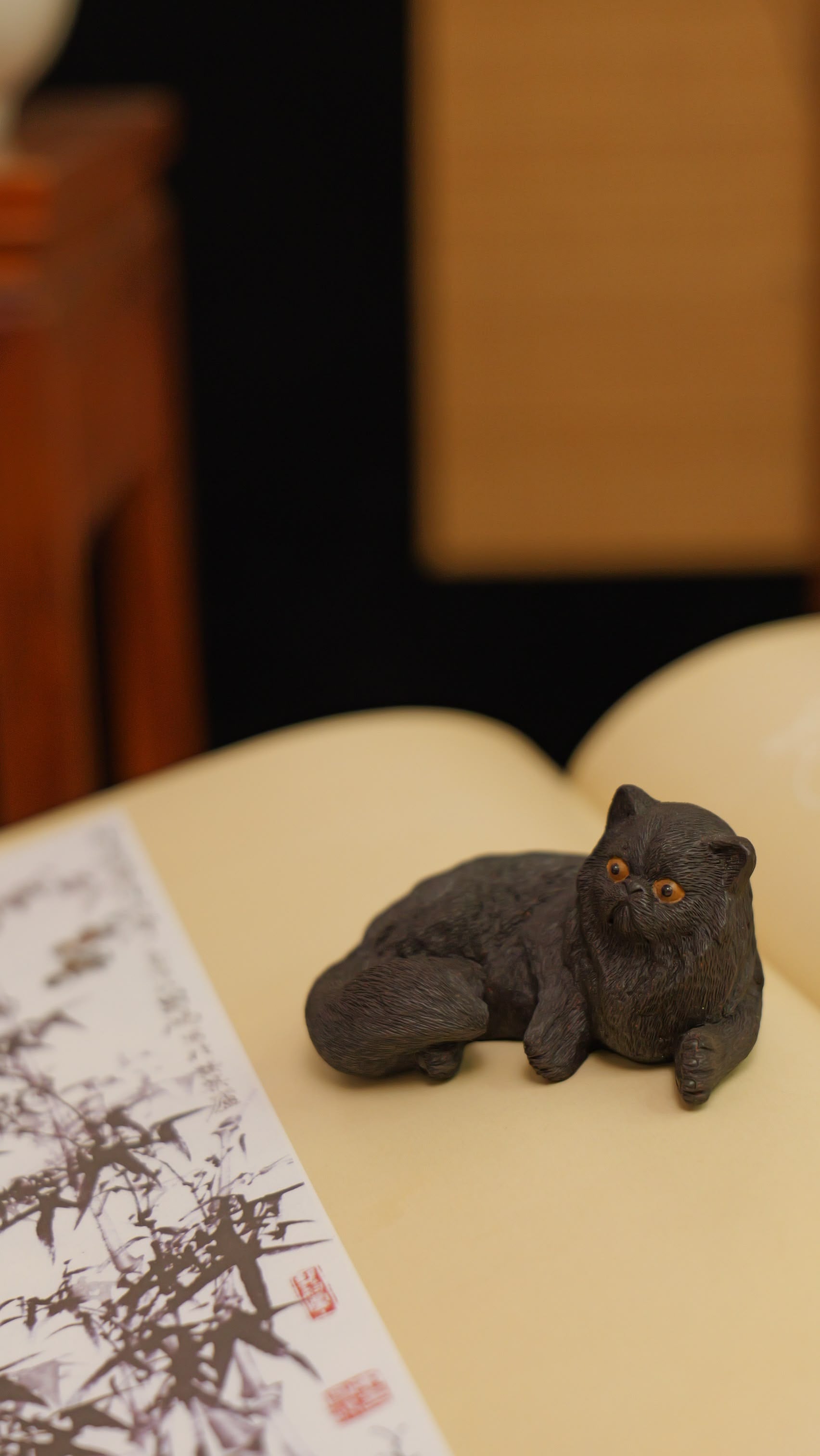 black lion cat handmade pottery figurine decor (tea pet) made by yixing purple clay
